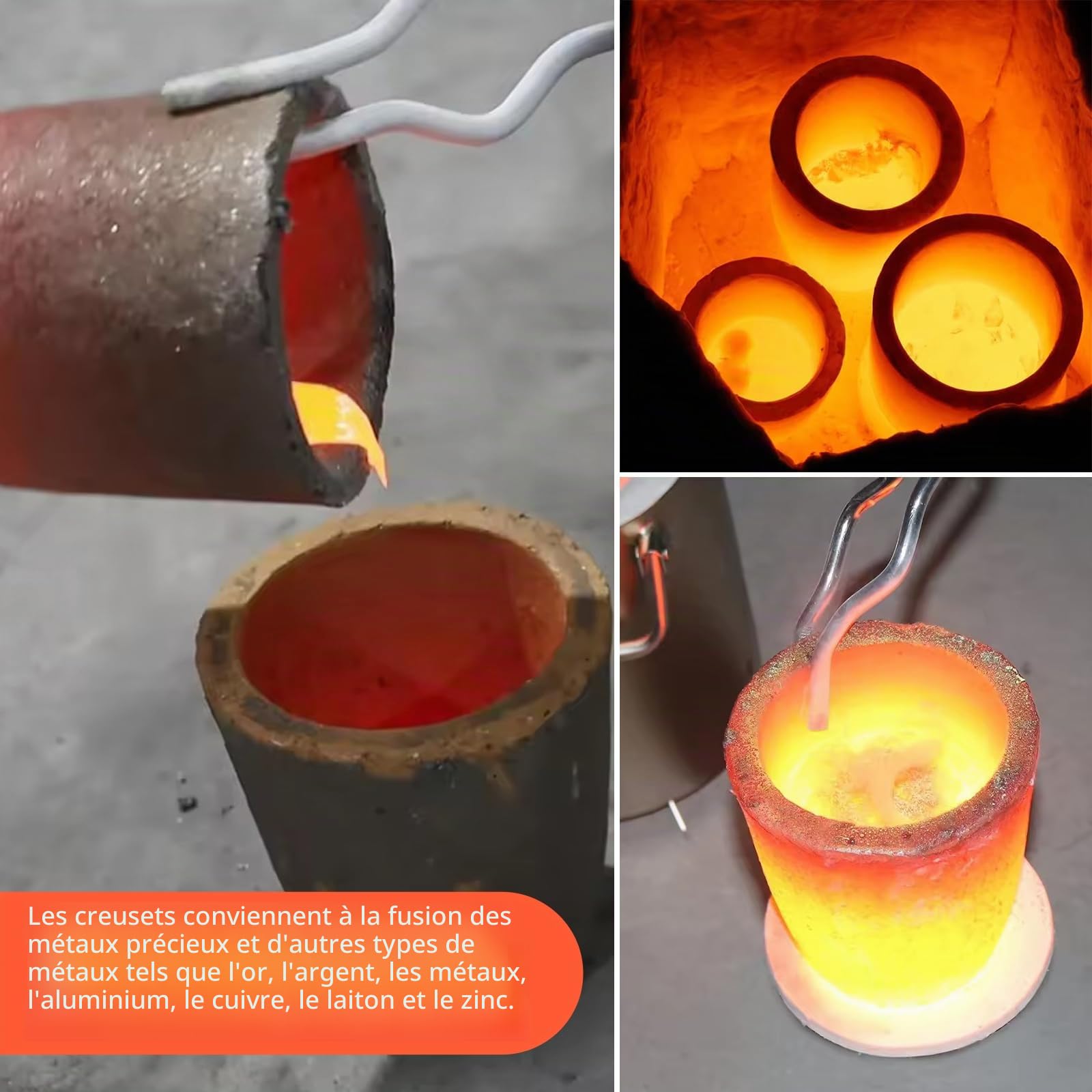 Creuset en graphite en carbure de silicium pour fonderie en carbure de silicium, creuset pour faire fondre le métal, fondre le coulage, finition or, argent, cuivre, laiton, aluminium