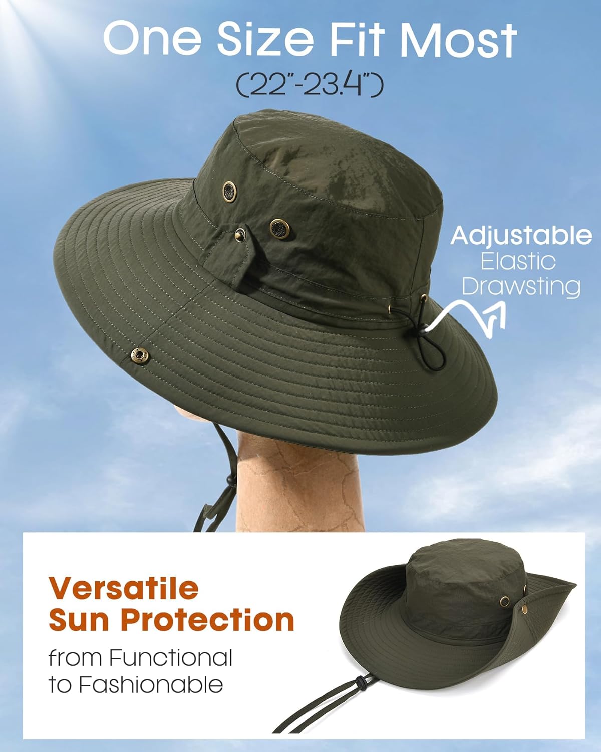 FURTALK Sun Hats for Men Fishing Hat UPF 80+ Foldable Wide Brim Outdoor Hiking Beach Summer Hats - Image 2