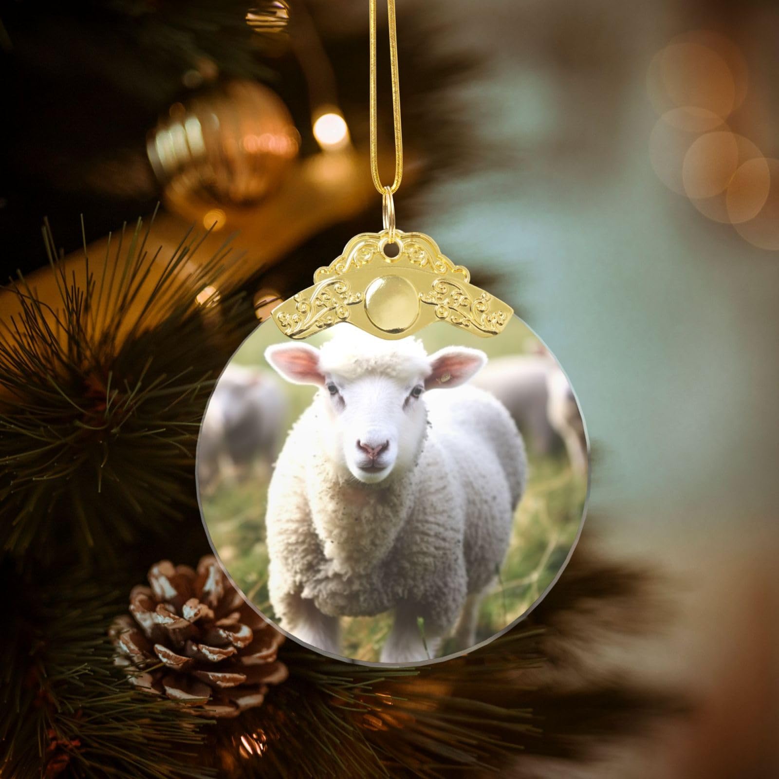 Cute Sheep Lamb Christmas Ornament 2025, Round Glass Xmas Hanging Pendant for Xmas Tree Decoration,Cute Holiday Hanging Decorations Keepsake for New Year Family Party Wedding Decor