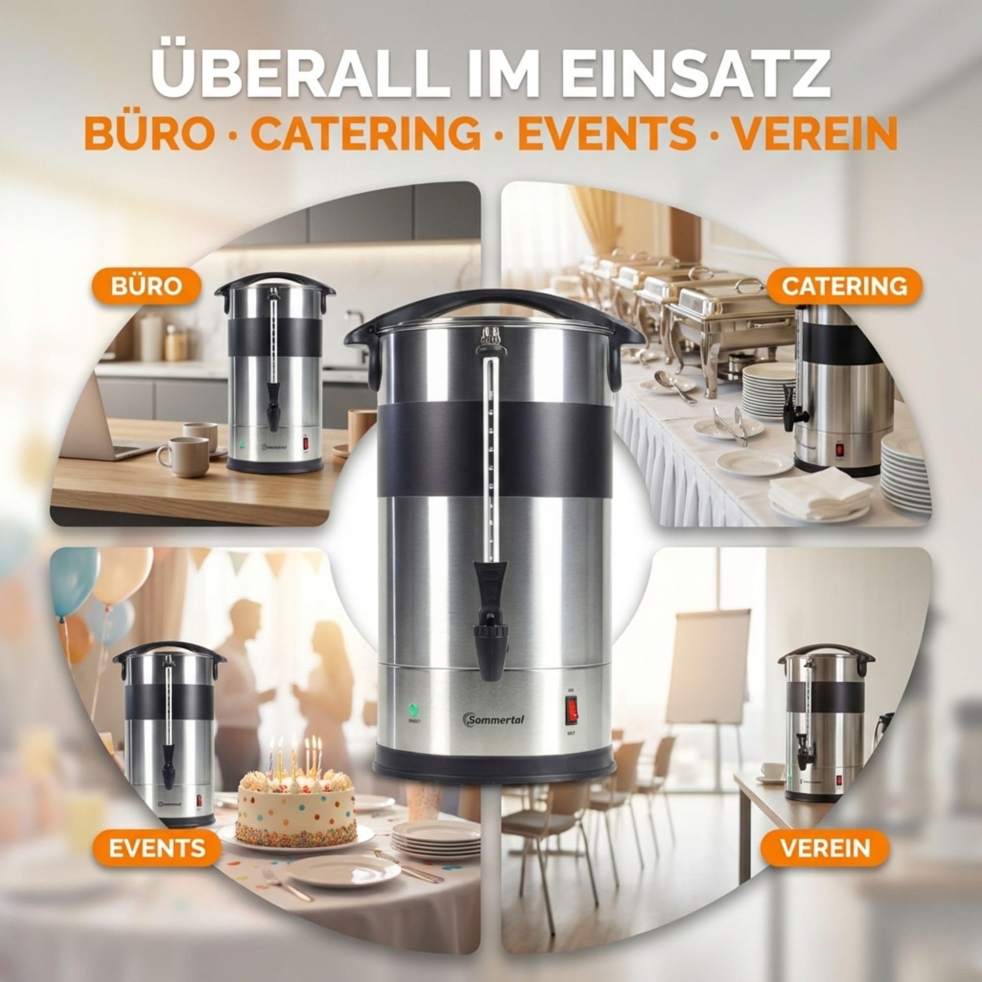 Sommertal Gastro Kaffeemaschine 15L / 100 Tassen | Filterkaffeemaschine groß mit Warmhaltefunktion & Wasserstandsanzeige | Kaffeeurne mit Beschriftungsfeld für Büro, Catering & Events | Kaffeekocher