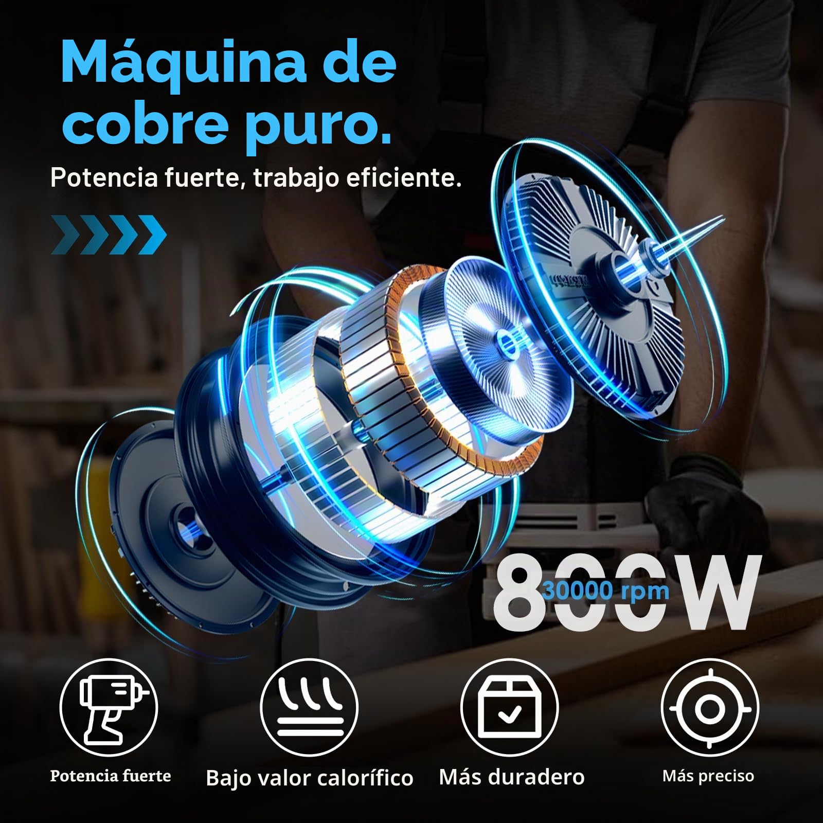Fresadora Madera Fresadora Rebajadora Eléctrica 800W, 6 Velocidades 10000-30000 RPM, Fresadora de Mano con 15 Piezas Fresas 1/4" y Caja de Madera, Pinza 6.35mm Enchufe UE Azul para Carpintería