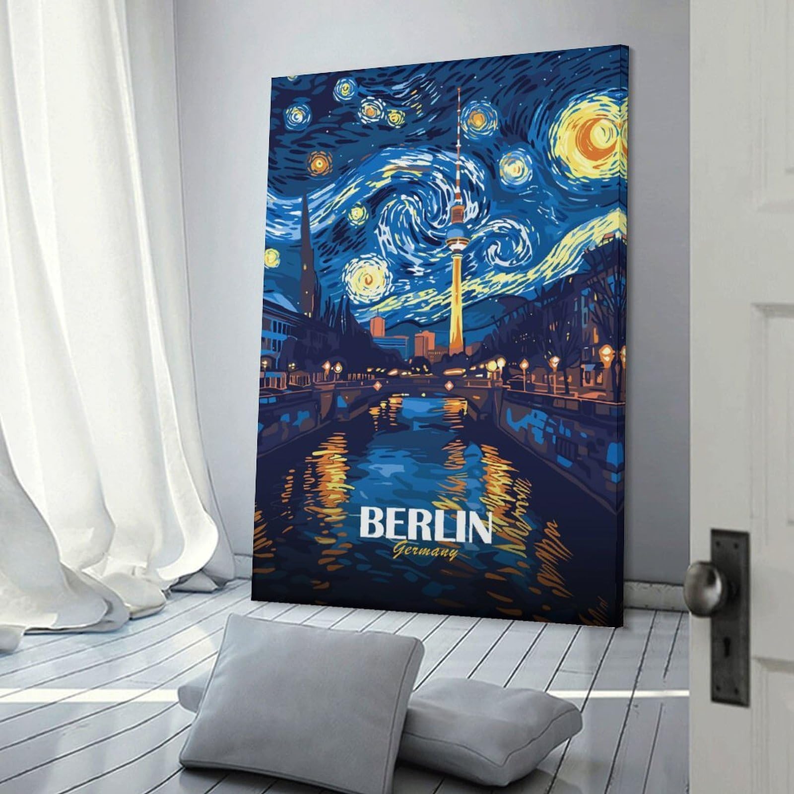 Junmoney Berlin Germany Starry Night Art Room Decor Wall Art, 08x12inch(20x30cm), for Entrance Walls, Hall Decor Or Foyers, A Neat Decor Update for Hallways