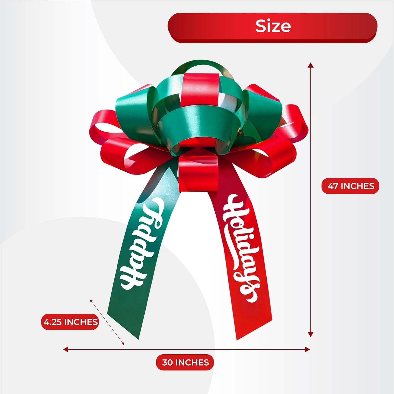 CarBowz Big Happy Holidays Car Bow, Giant 30" Bow, Non Scratch Magnet, Weather Resistant Vinyl (Red/Green)