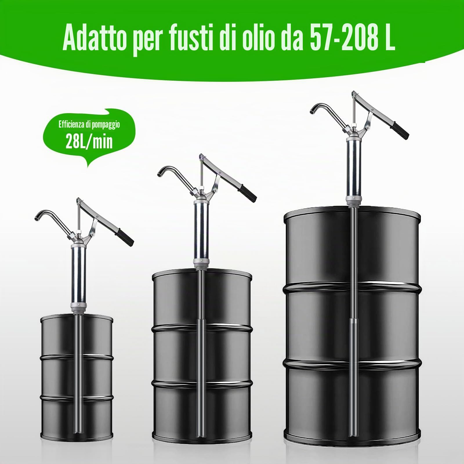 SWAWIS Pompa a Leva per Fusti d'Olio 15-55 Galloni 24L/min Argento | con Tubo dell'Olio Telescopico, Pompa a Barile per Estrazione di Gasolio, Olio e Lubrificante