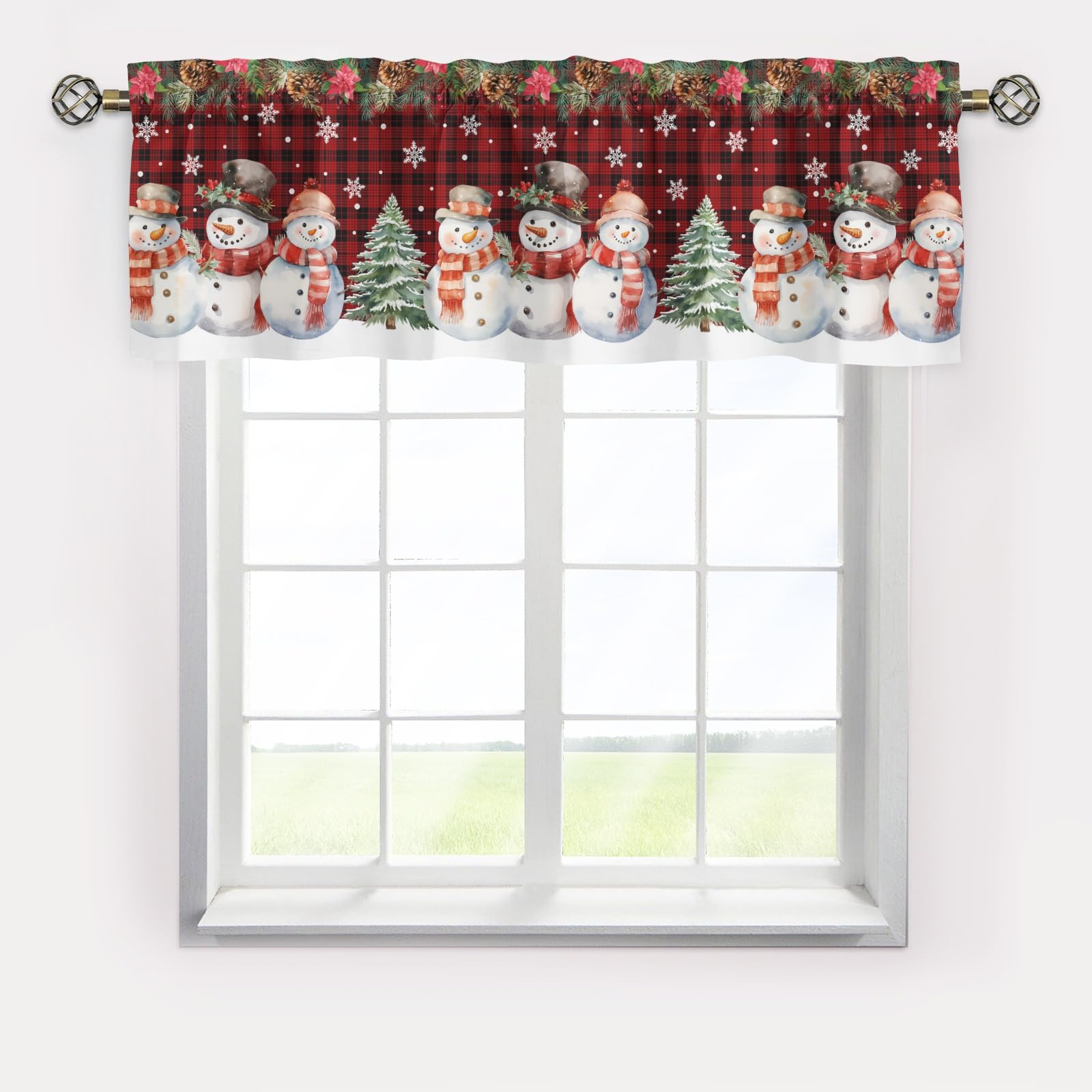 Christmas Snowman Snowflakes Valances for Window,Short Curtains Valance for Window,Blackout Curtain Valances,Rod Pocket Valance for Window, Christmas Window Curtains for Kitchen Bathroom Living Room
