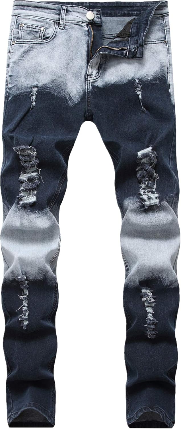 Men's Skinny Fit Ripped Destroyed Fashion Comfy Stretch Jeans Pants
