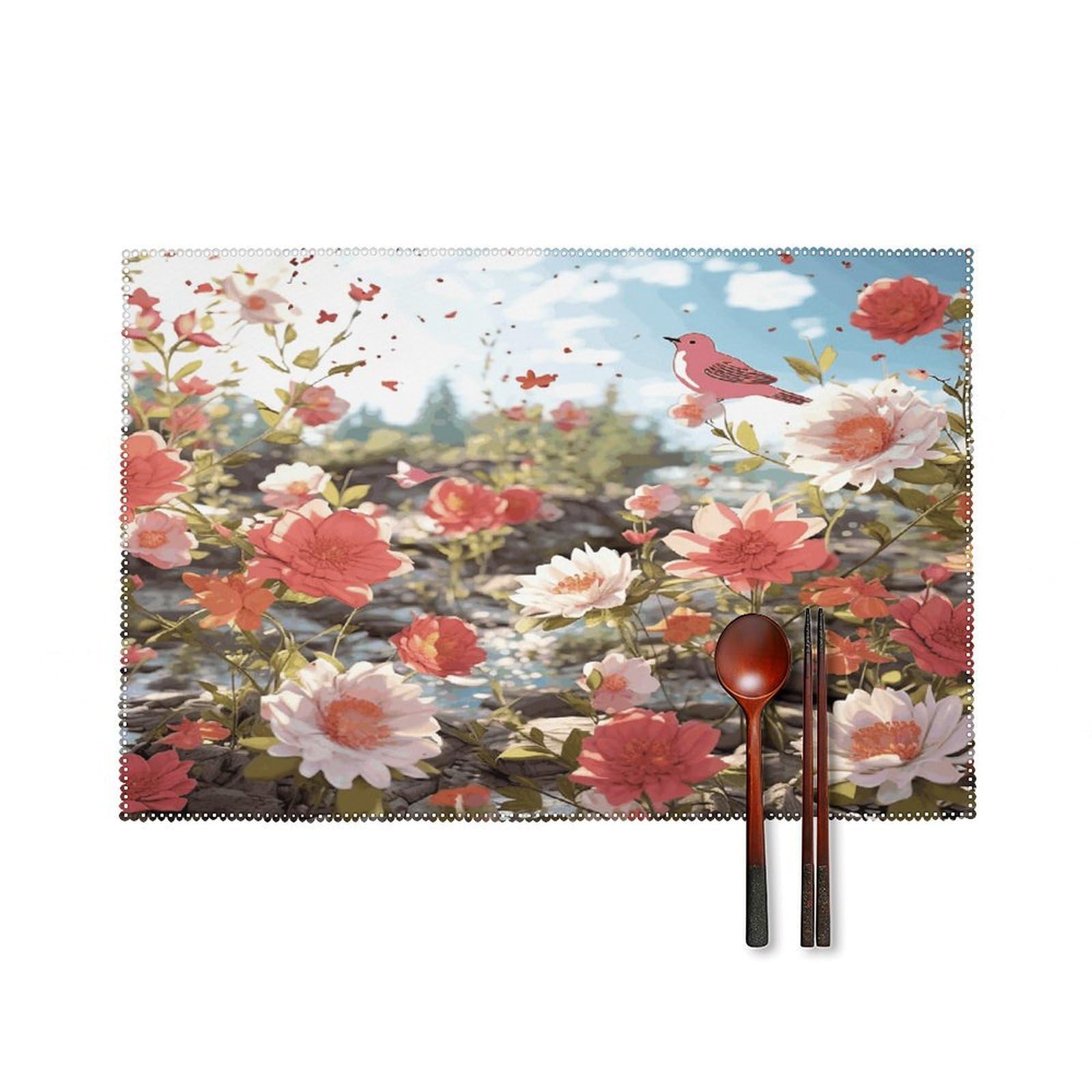 Wildflower Floral Placemats Set of 4 Heat Resistant Non-Slip Place Mats for Dining Table Washable Placemat Wipeable Dining Table Mat Canvas Place Mats Dining Table Decor