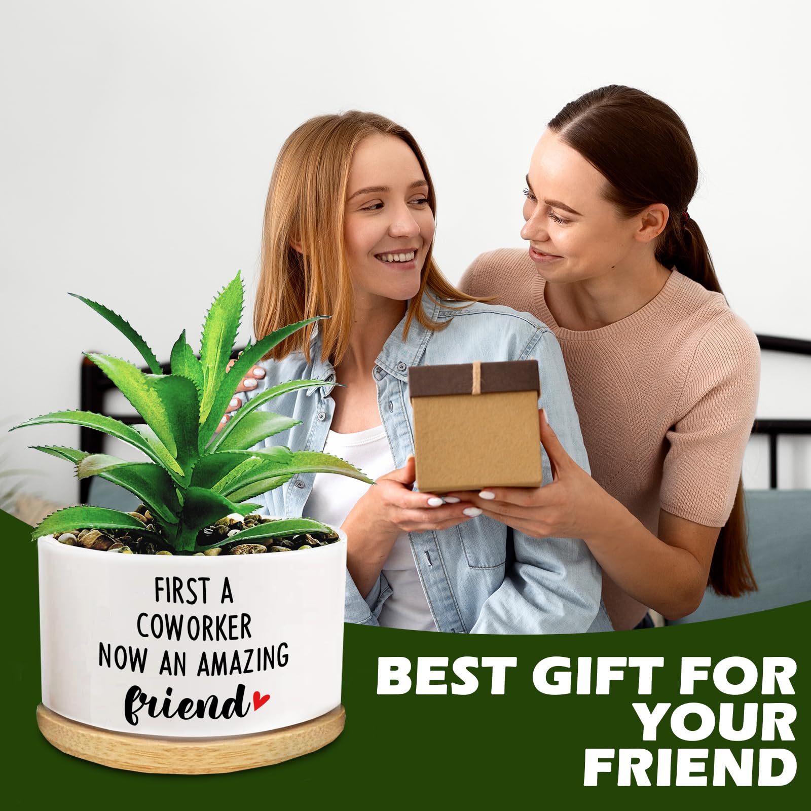 FZTUON Thank You for Helping Me Grow Succulent Planter Pots with Bamboo Tray, Indoor Planter for Women Men, Friends - Image 3