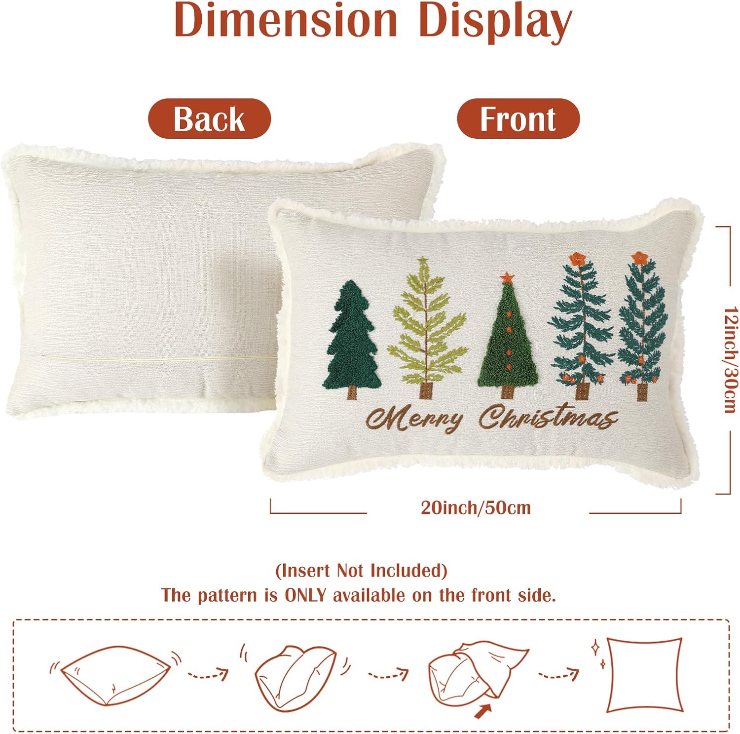 Lewondr 12''×20'' Christmas Pillow Cover, Exquisite Embroidery Christmas Tree Pillow Cover with Hidden Zipper, Lumbar Pillow Cover for Bed Home Decor Living Room Couch, 1 Pack