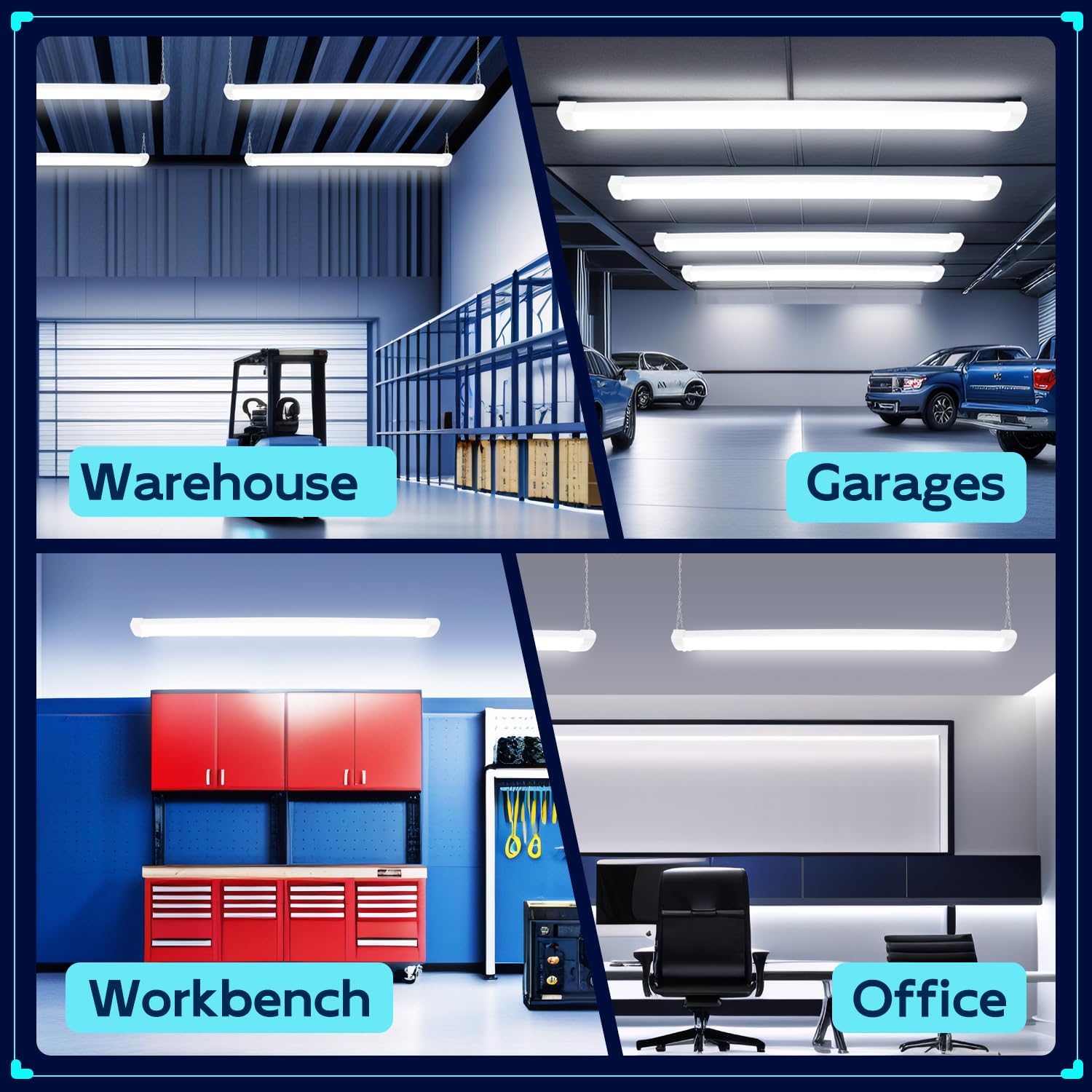 hykolity 5000K LED Shop Light Linkable, Daylight LED Ceiling Lights for Garages, Workshops, Basements, Hanging or FlushMount, Included Power Cord and Pull Chain,ETL