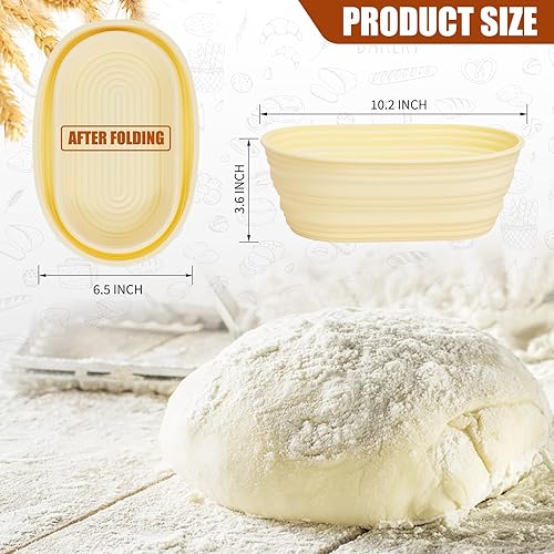 Miniatura 2 de Banneton - Juego de 2 cestas de silicona ovaladas de 10 pulgadas para pan, para hornear pan, herramientas, color beige