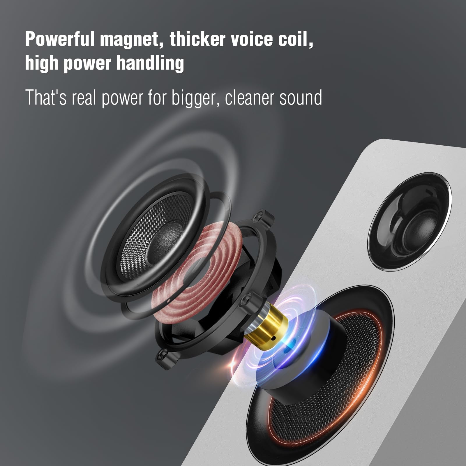 Altoparlanti per computer da scrivania, altoparlante attivo da scaffale con woofer in fibra di carbonio da 3 pollici e tweeter in pellicola di seta, supporta Bluetooth 5.3, USB-C, ingresso AUX/RCA per