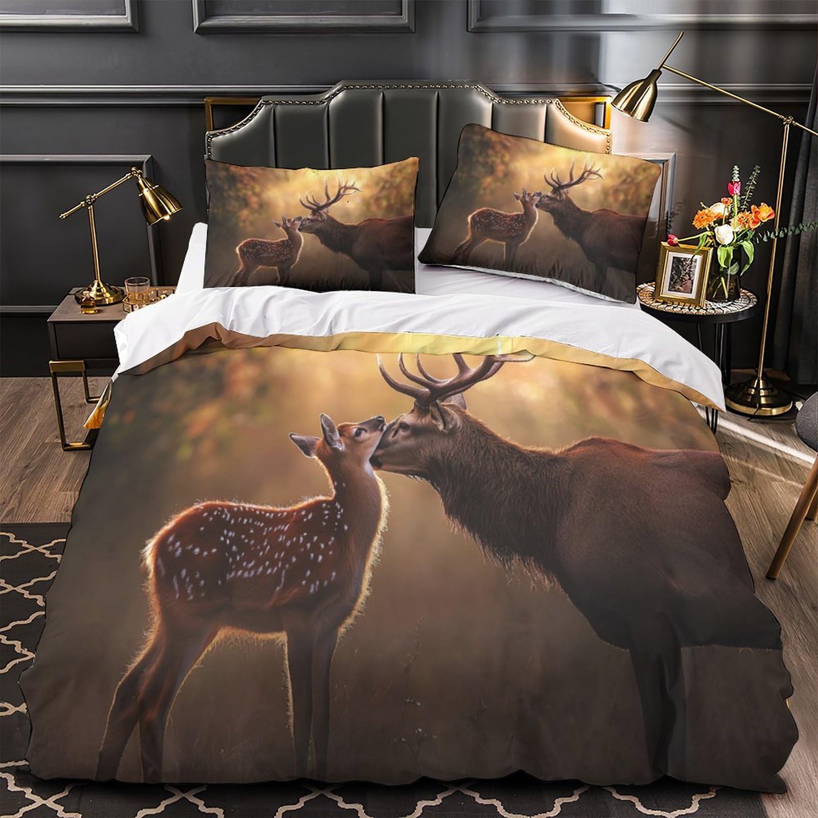 Housse de couette cerf 220x240 cm avec 2 taies d'oreiller pour lit adulte