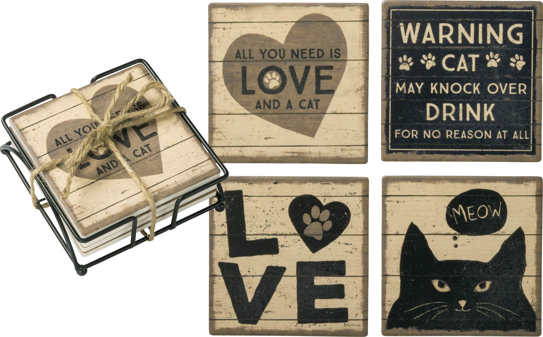 Primitives by Kathy Coaster Set All You Need Is Love And A Cat Kitchen Accessories