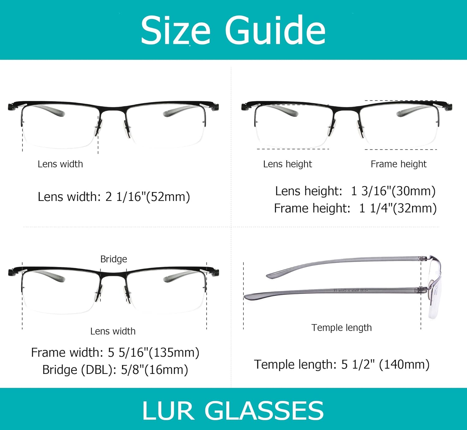 LUR READING GLASSES 3 pack Half-rim Readers
