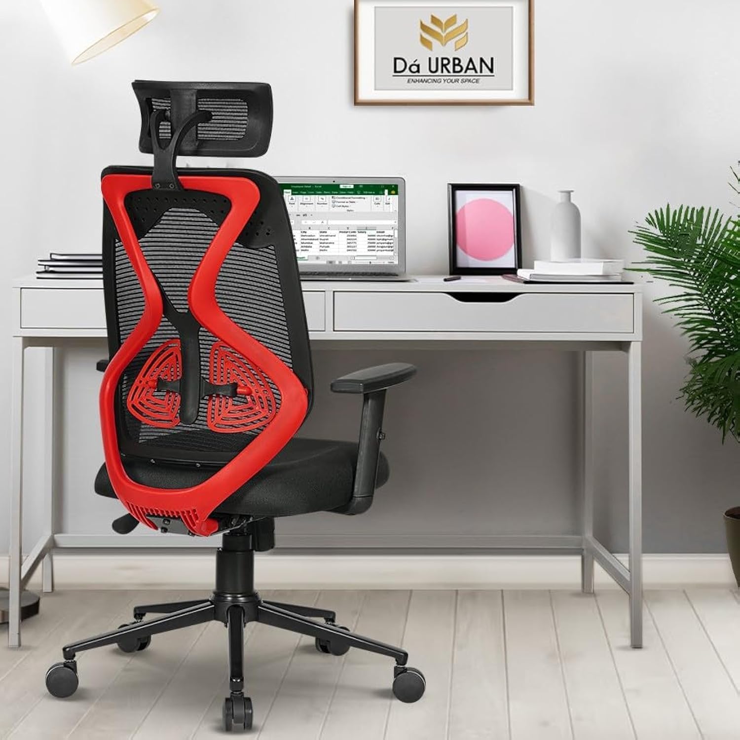 Merlion Office Chair,High Back Mesh Ergonomic Home Office Desk Chair with 3 Years Warranty, Adjustable Armrests,Adjustable Lumbar Support,Tilt Lock Mechanism (Red)