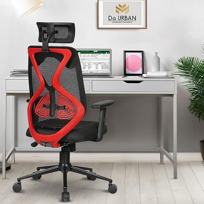 Da URBAN® Merlion Office Chair,High Back Mesh Ergonomic Home Office Desk Chair with 3 Years Warranty, Adjustable Armrests,Adjustable Lumbar Support,Tilt Lock Mechanism (Red)