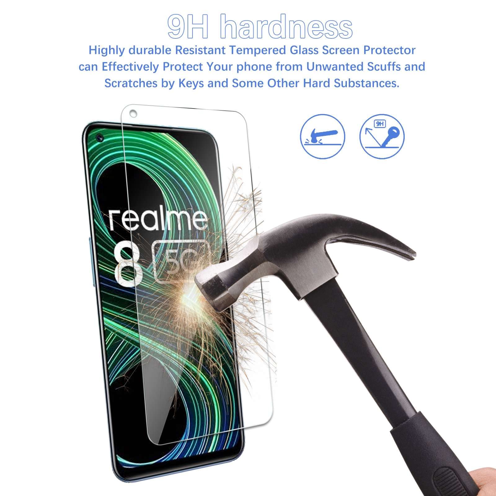 Tzstz 3 pezz per Realme 8 5G vetro temperato Pellicola Prottetiva, 9H Durezza,Anti Graffio, HD Pellicola Prottetiva