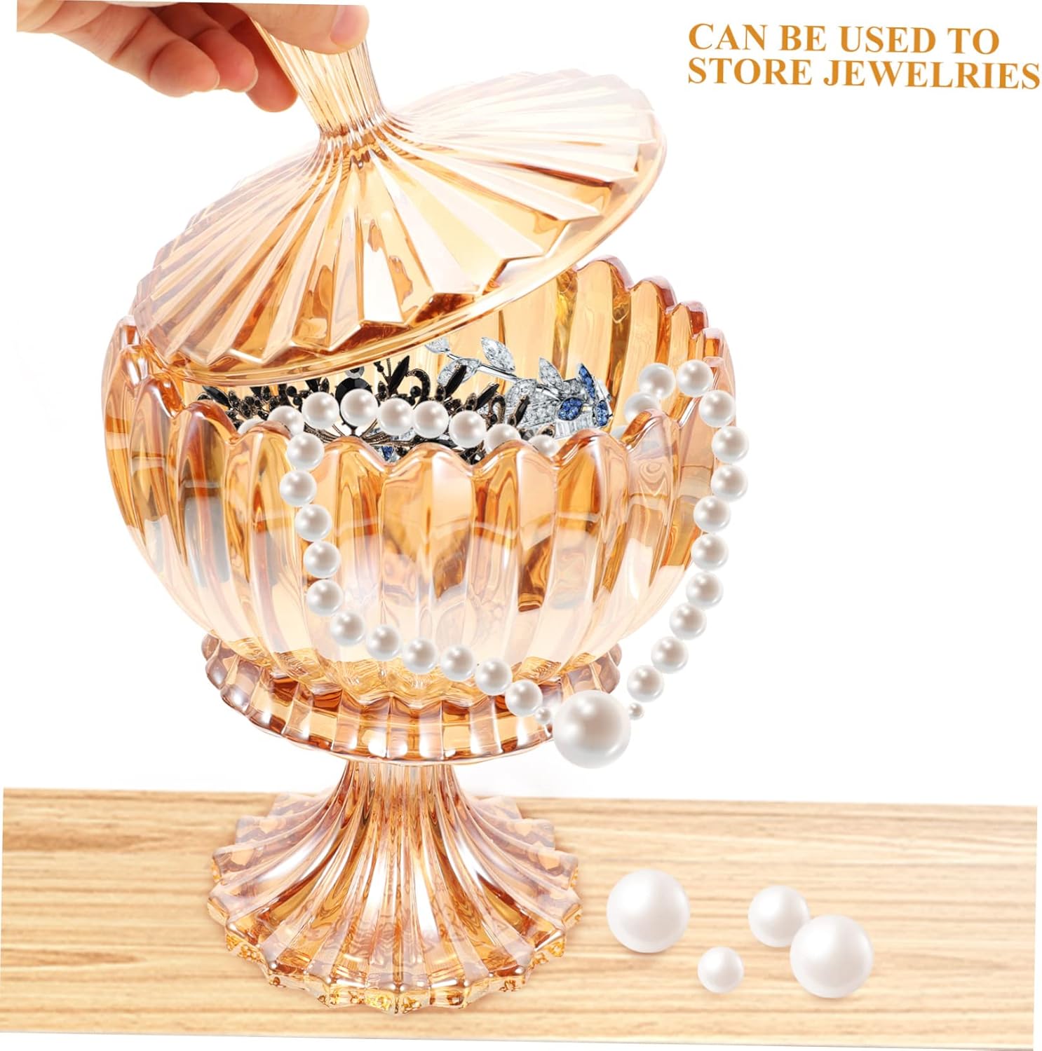 FRCOLOR Amber Airtight Embossed Glass Storage Jar Apothecary Jar Lids for Jewelry Candies Snacks Decorative Mason