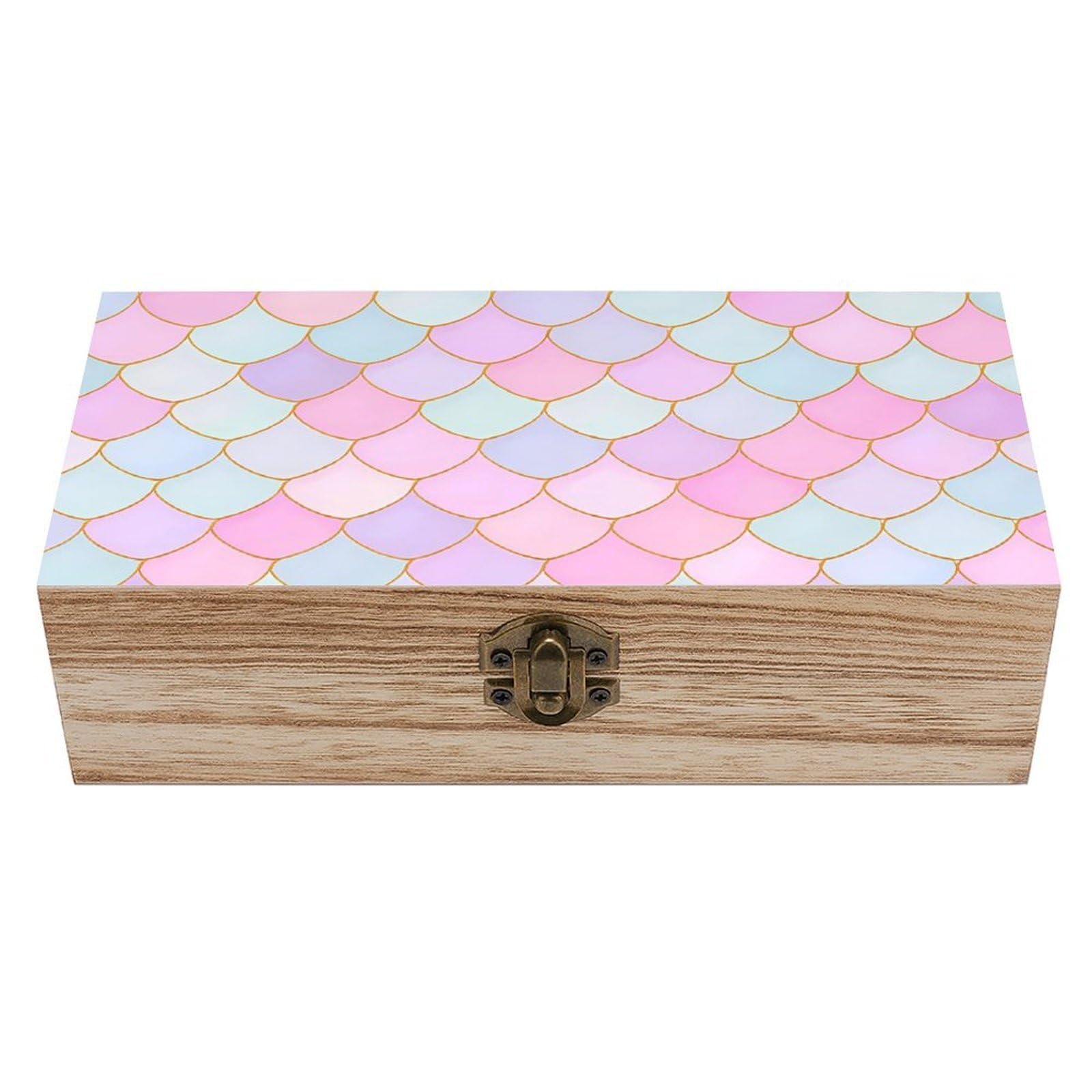 HLBSDM Mermaid Tail Scale Wooden Storage Box