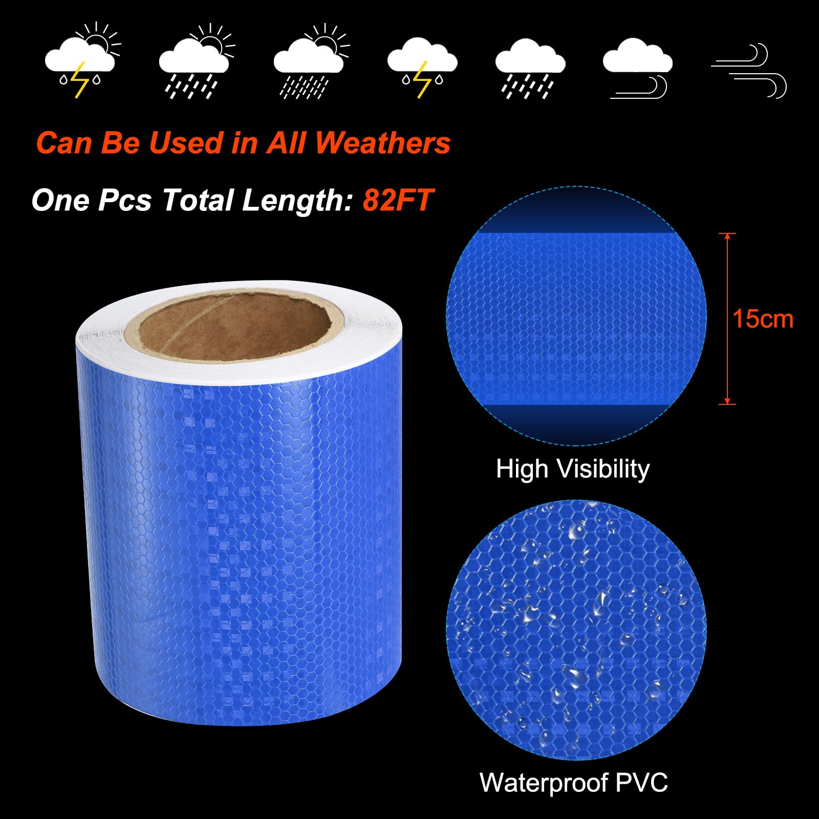 PATIKIL Reflektierendes Band, 1 Rolle 82 Fuß x 6 Zoll Wasserdichtes Klebeband mit hoher Sichtbarkeit Vorsicht Warnung Sicherheitsband Reflektor für Lastwagen Anhänger Autos, Blau
