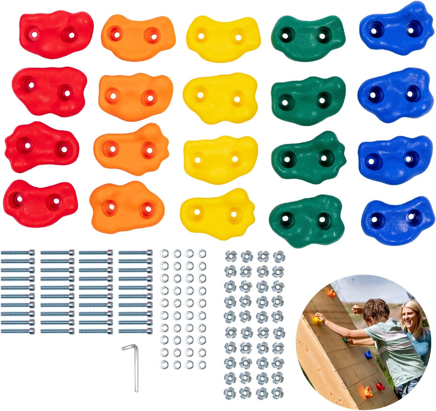 Rock Climbing Holds for Kids, Deluxe Extra Large Climbing Rocks with Mounting Hardware - DIY Rock Wall Indoor & Outdoor Playground Accessories Wall Climbing Kit - Ages 3+
