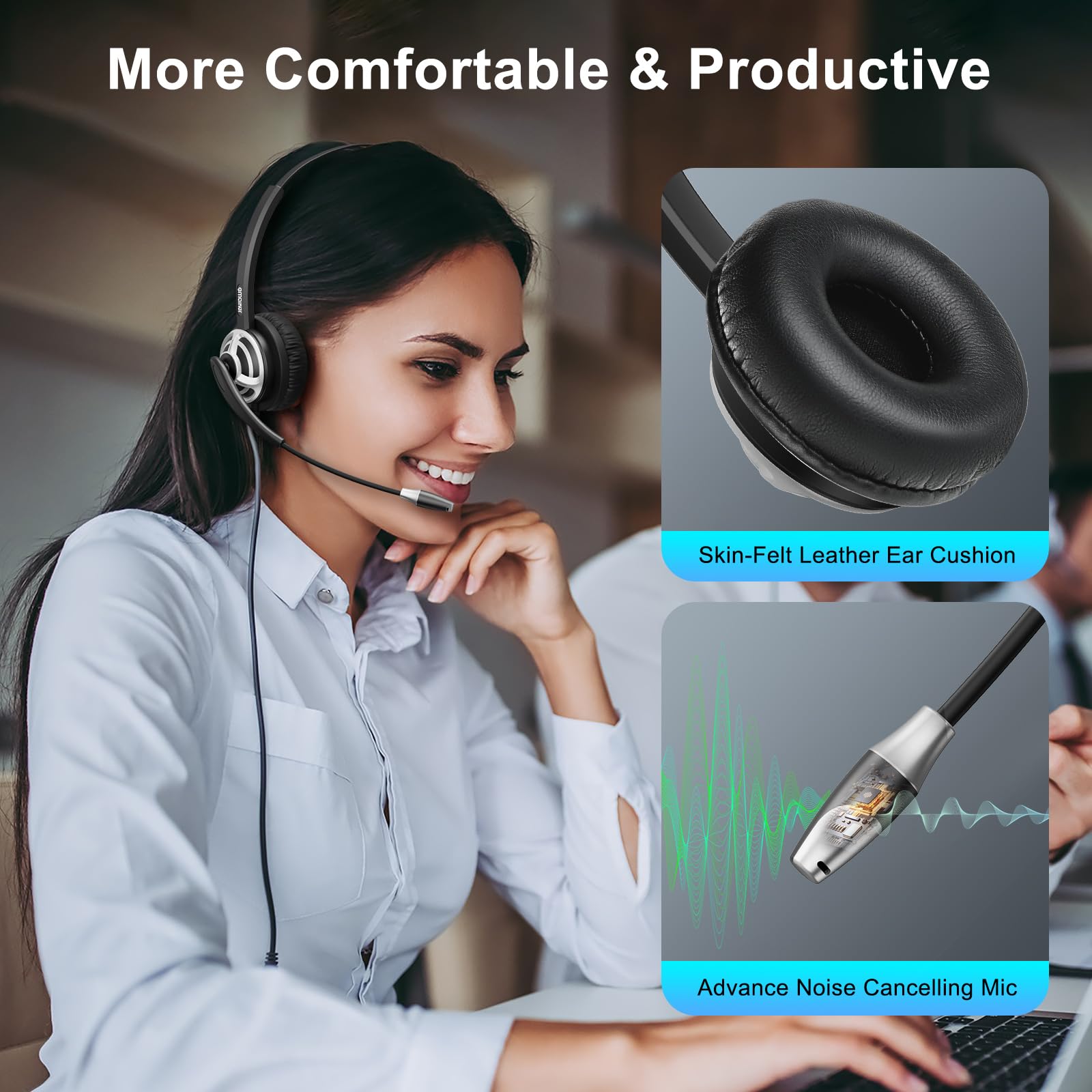 Cuffie USB per PC con microfono a cancellazione del rumore, controllo del volume, call center VoIP con microfono di riconoscimento vocale per computer portatili,Mac,Skype,Teams ,Dragon Zoom…