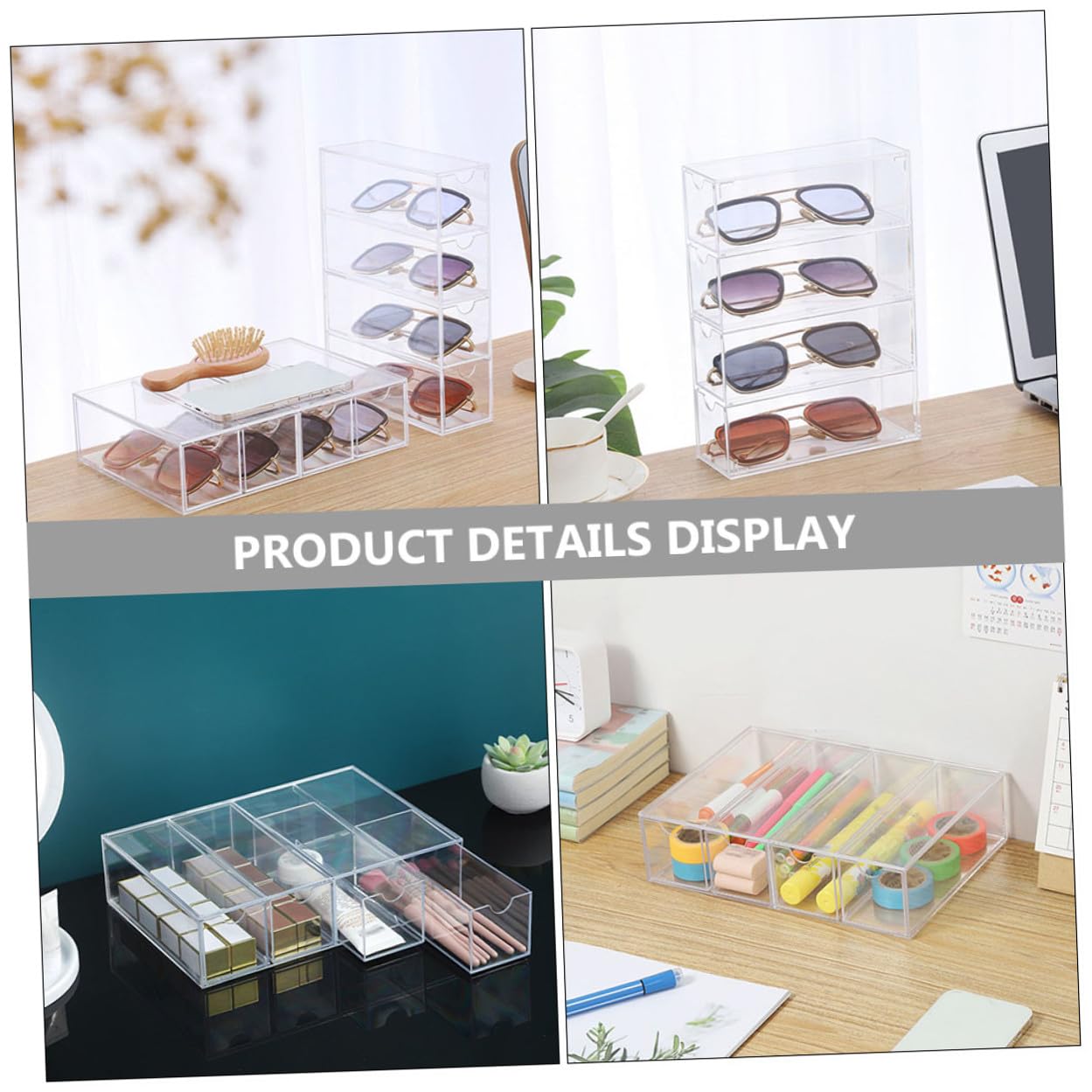 Caja Organizadora sin Rebabas 2 Piezas para Gafas de Sol de Plástico Resistente Diseño Apilable Adecuado para Uso Personal en Casa