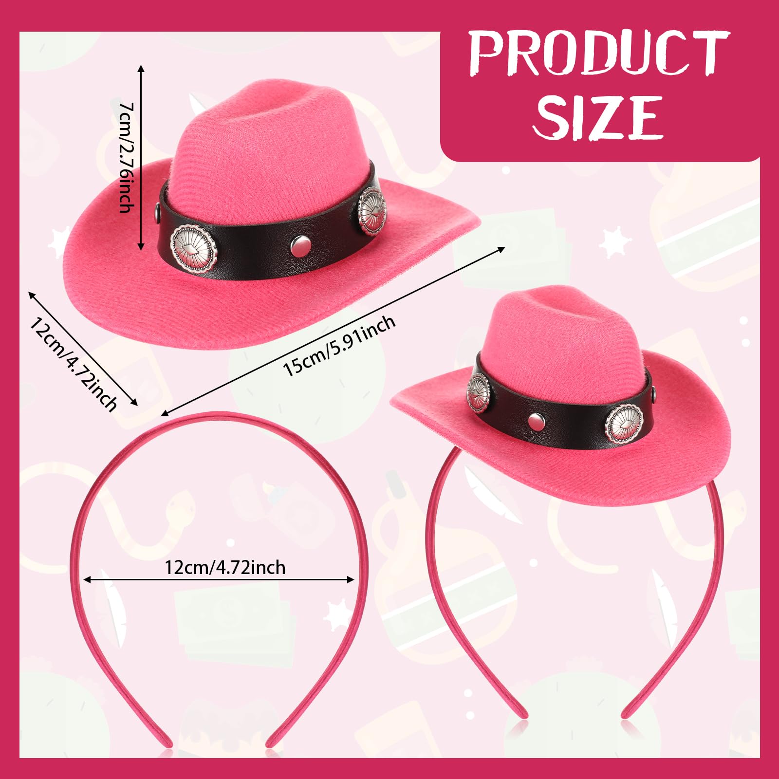 Cozypower Hot Pink Cowgirl Headband with Mini Hat, Women's Masquerade Party Costume Headwear (Classic)