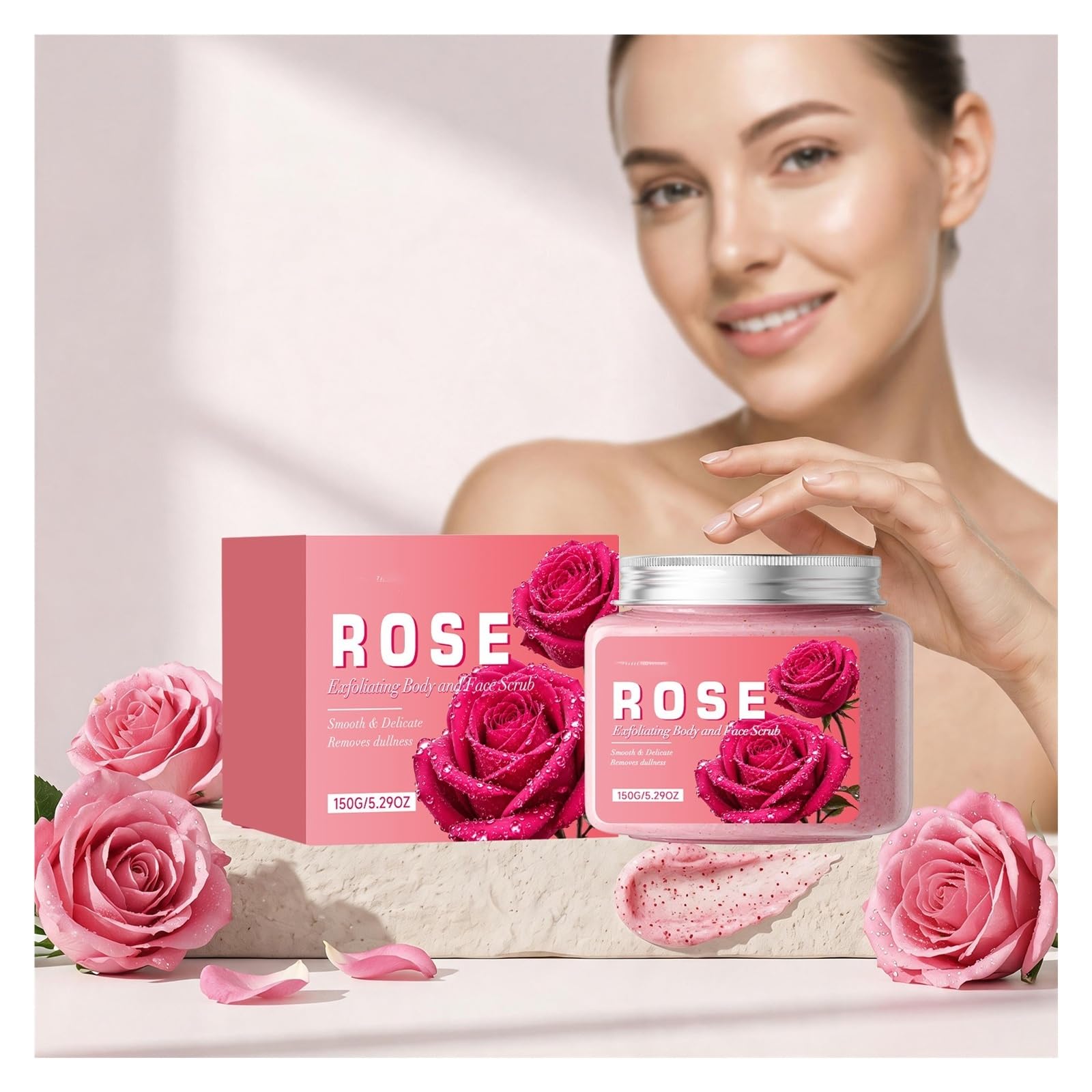 Scrub esfoliante alla rosa 150g | Idrata e nutre; Migliora la pelle ruvida e opaca(2pcs)