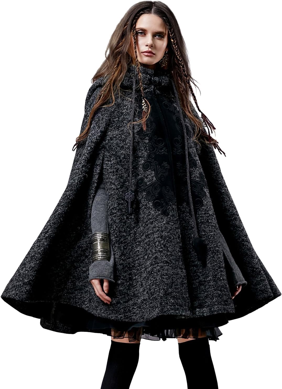 Artka Women's Hooded Wool Blend Cape Coat with Vintage Embroidery