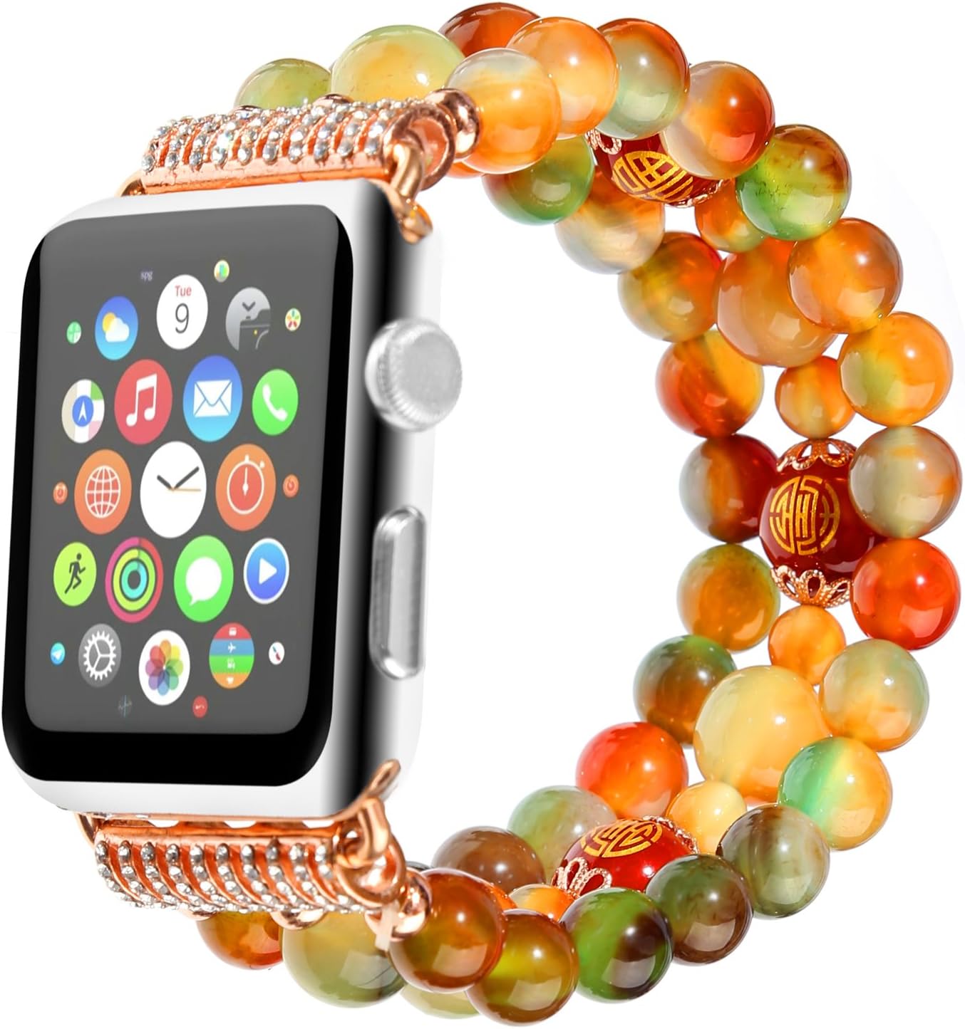 Compatible with Apple Watch Band 38mm 40mm 41mm 42mm 44mm 45mm 49mm, Natural Stone Crystal Beaded Apple Watch Bands for Women, Fashion Elastic Stretch Strap for iWatch Ultra SE Series 9 8 7 6 5 4 3 2 1