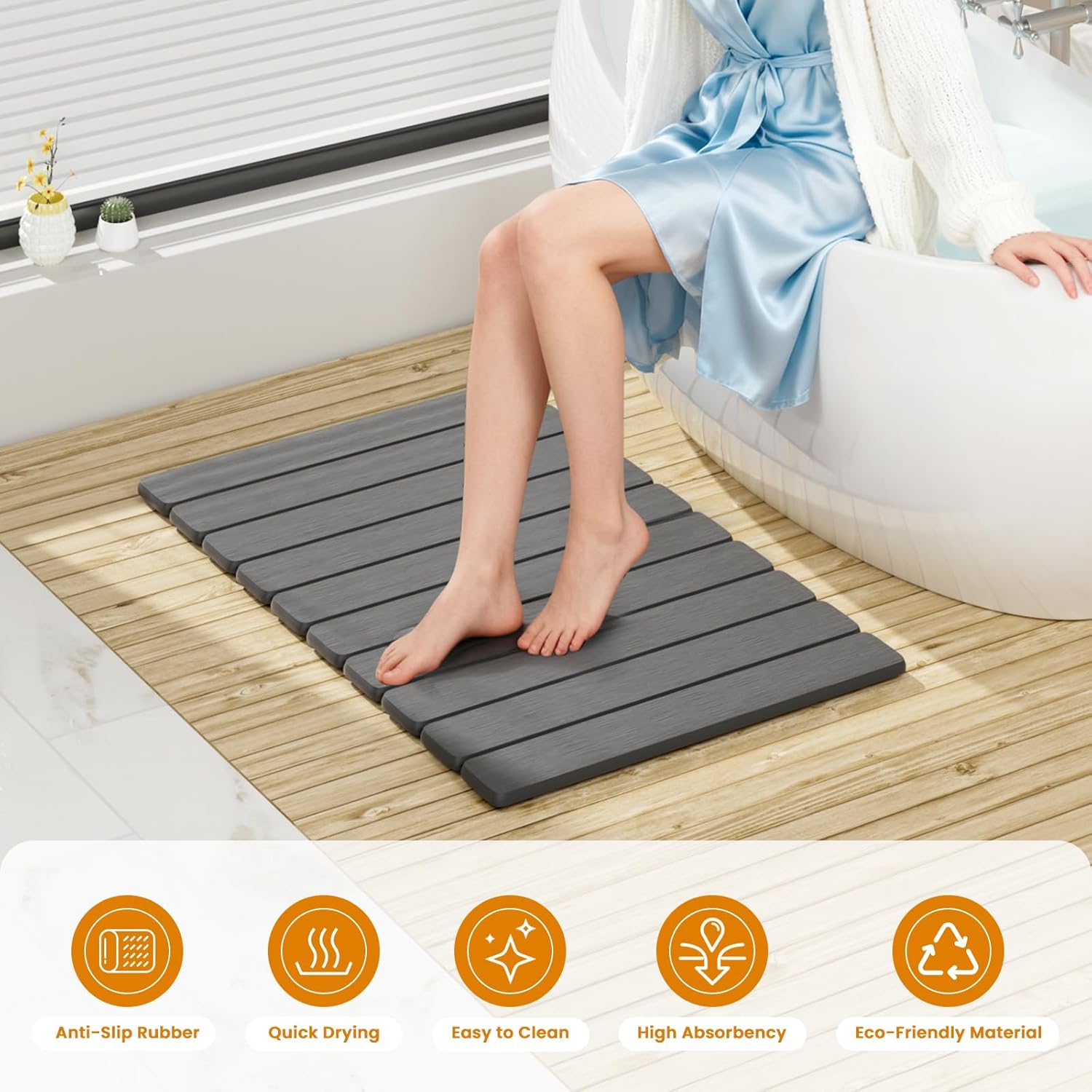 Non Slip Stone Bath Mat, 23.2 x 15.3 in Foldable Quick Dry Stone Shower Mat, Diatomaceous Earth Bath Mat for Bathroom, Kitchen, Easy to Clean (Grey) - Image 6