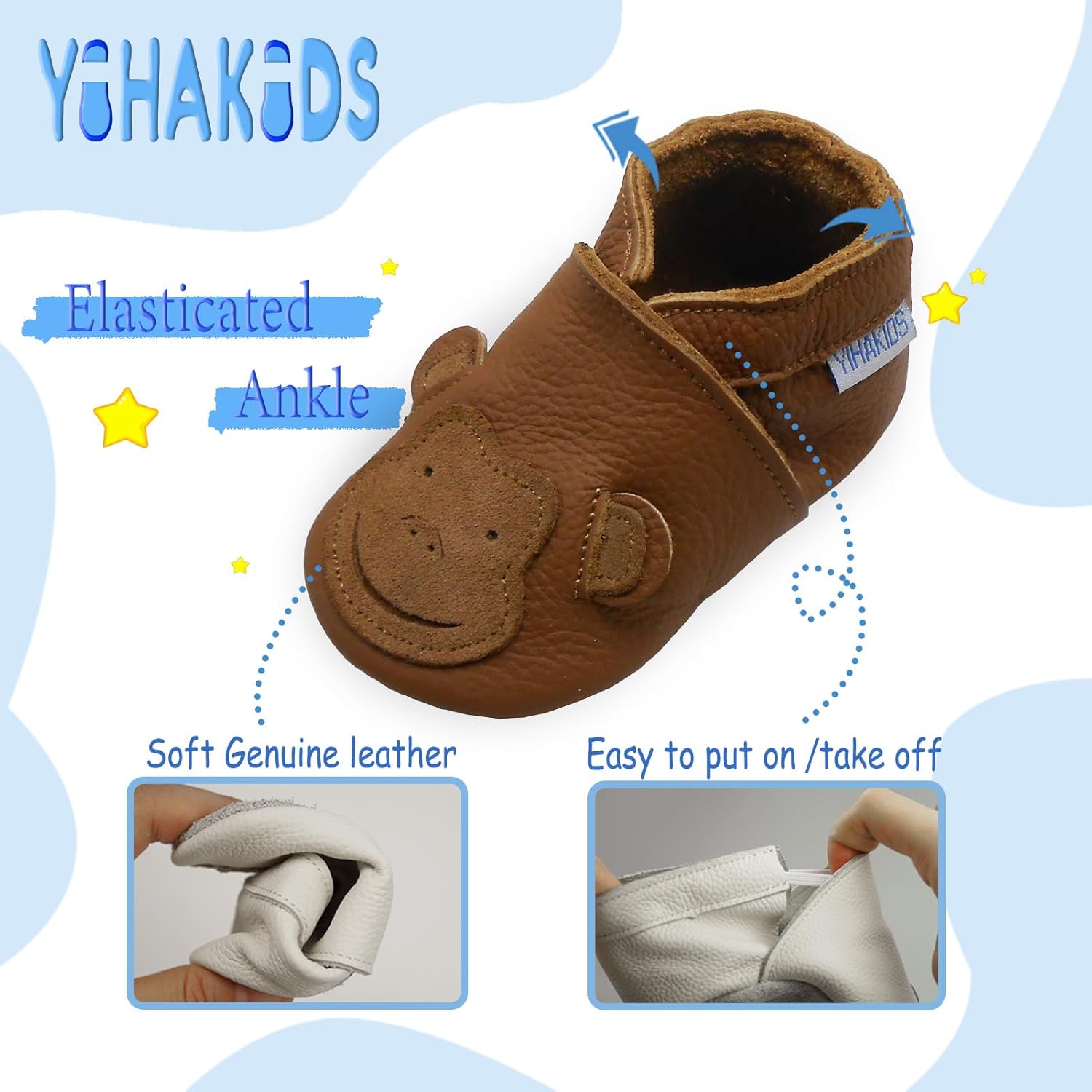 YIHAKIDS Baby Leather Shoes Soft Sole First Walking Moccasins Infants Toddler Boys Girls Crawling Slippers Slip-on Shoes with Elastic Ankle - Image 4