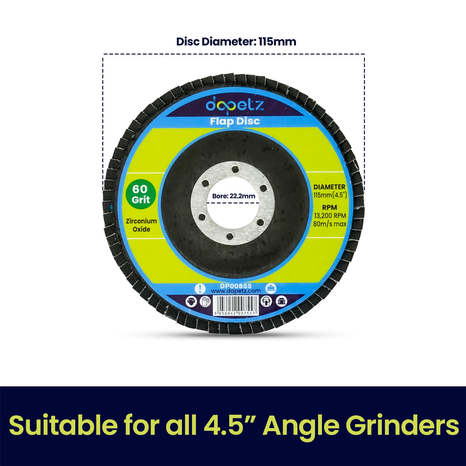 Dapetz® 20 x Flap Smerigliatura Dischi Abrasivi 115mm 4.5" Grana 60 Angolo Ruota Zircone