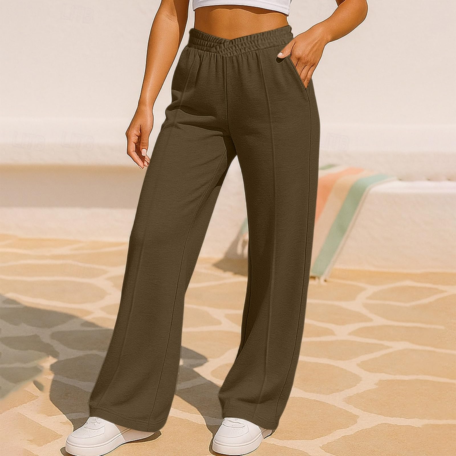 Generico Pantaloni da Jogging Donna Pantaloni Sportivi Vita Alta Comodi Pantalone a Gamba Larga Larghi e Morbidi Pantalone Baggy con Tasche Pants Lunghi con Coulisse Regolabile per Fitness Sport
