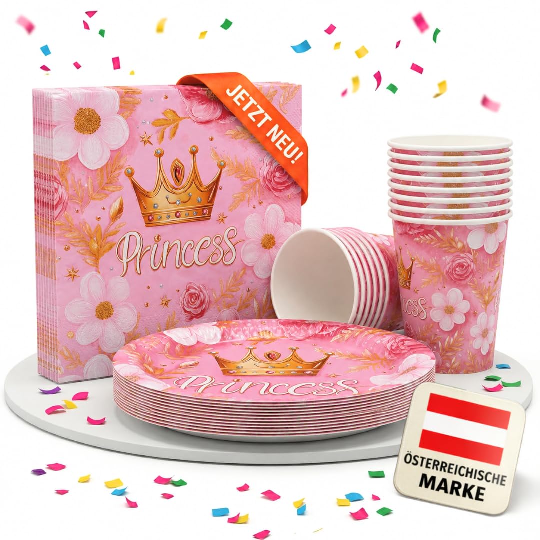 EV® Partygeschirr Set für 16 Gäste, bestehend aus Pappteller, Becher und Servietten, Deko Kindergeburtstag