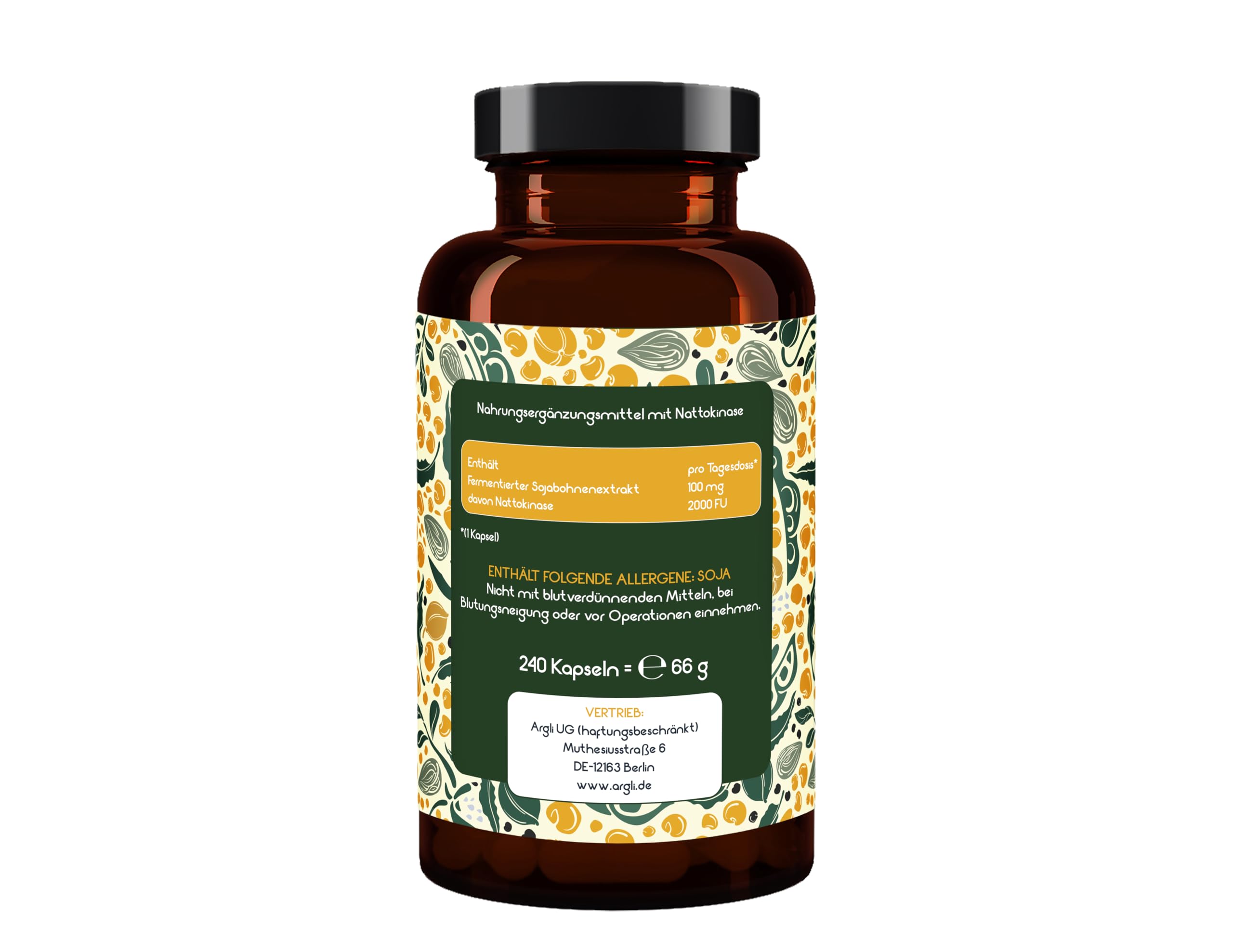 Nattokinase 240 Kapseln je 100 mg (20.000 FU/g) - 8 Monatsvorrat - Vegan - Wurzelliebe
