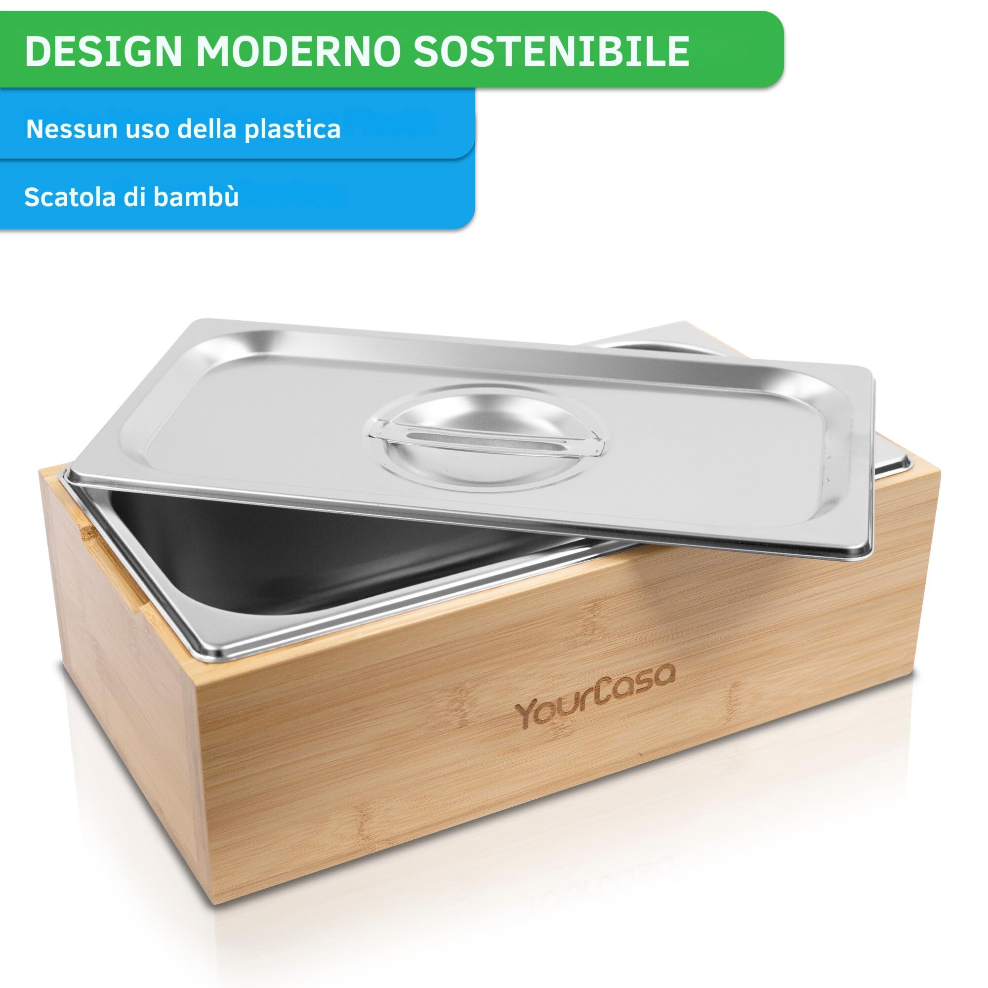 YourCasa pattumiera cucina 4,3L - bidone umido cucina - secchio umido in vero legno con inserto in acciaio inox - pattumiera umido - cestino umido cucina - compost (Bambù)