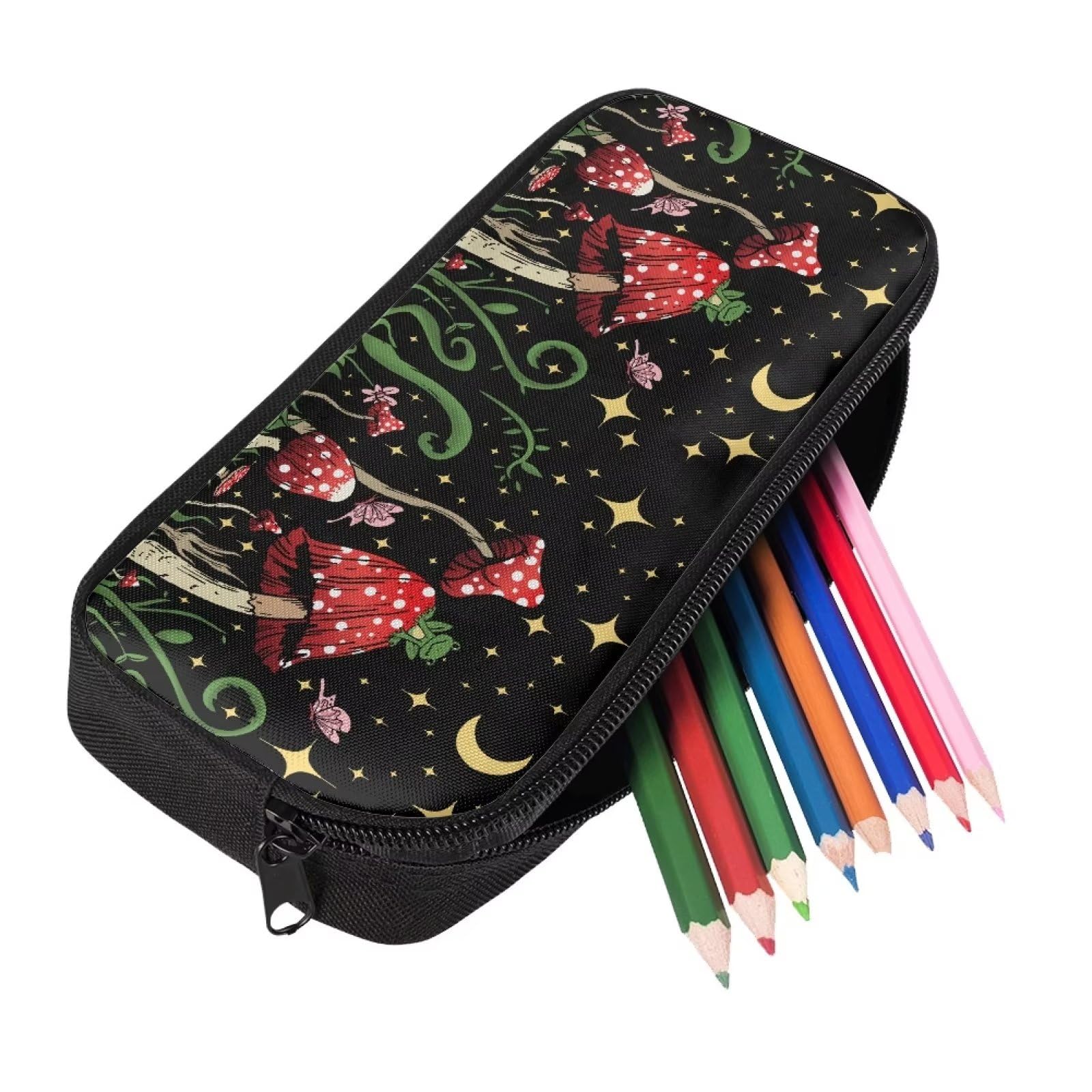 Showudesigns Butterfly Mushroom Pencil Case for Girls Teens Kids Pencilcase School Supplies Stationery Storage Pouch Big Capacity Travel Storage Bag Moon Night - Image 2