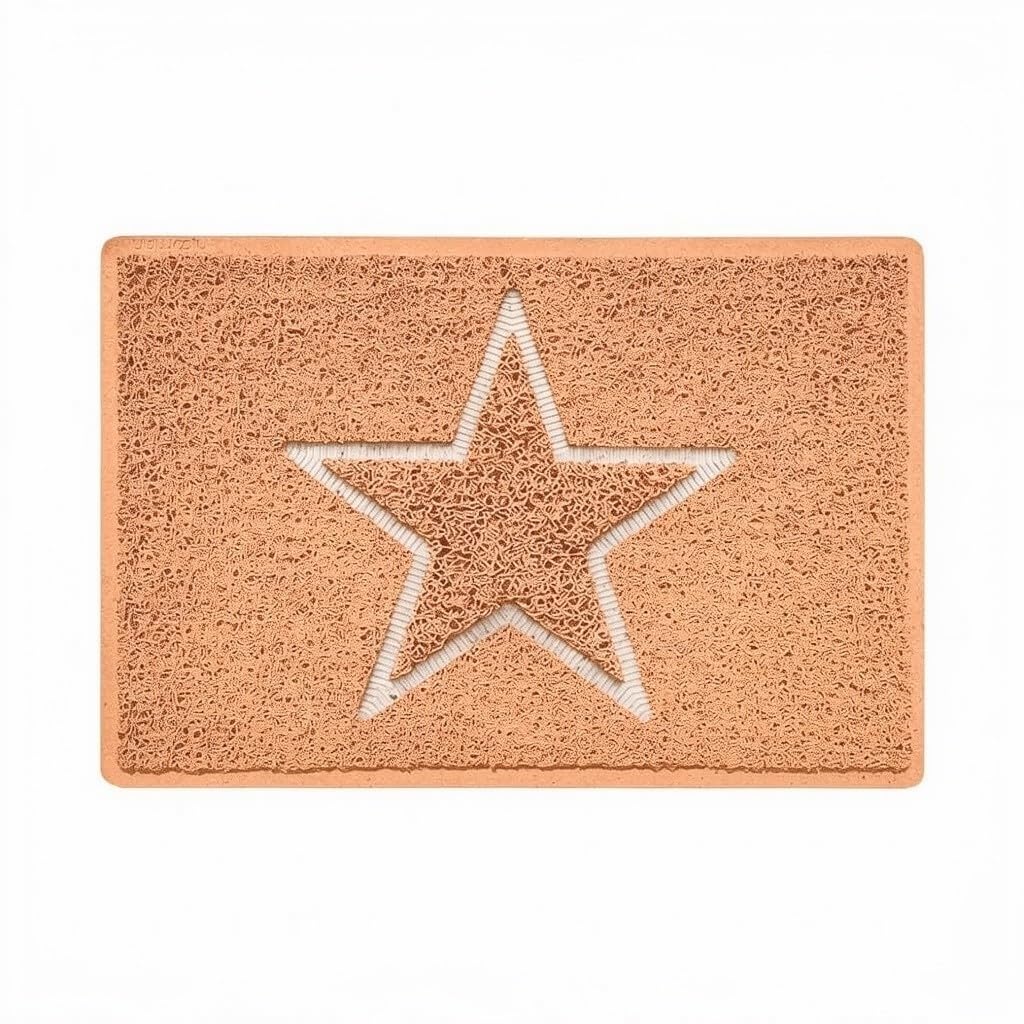 Nicoman Star Shape Embossed Entrance Door Mat Non Slip Dirt Trapper PVC Spaghetti Mat with Rubber Base, Jet Washable Quick Drying Doormat Indoor or Outdoor - (Small, Biege, 60 x 40cm)