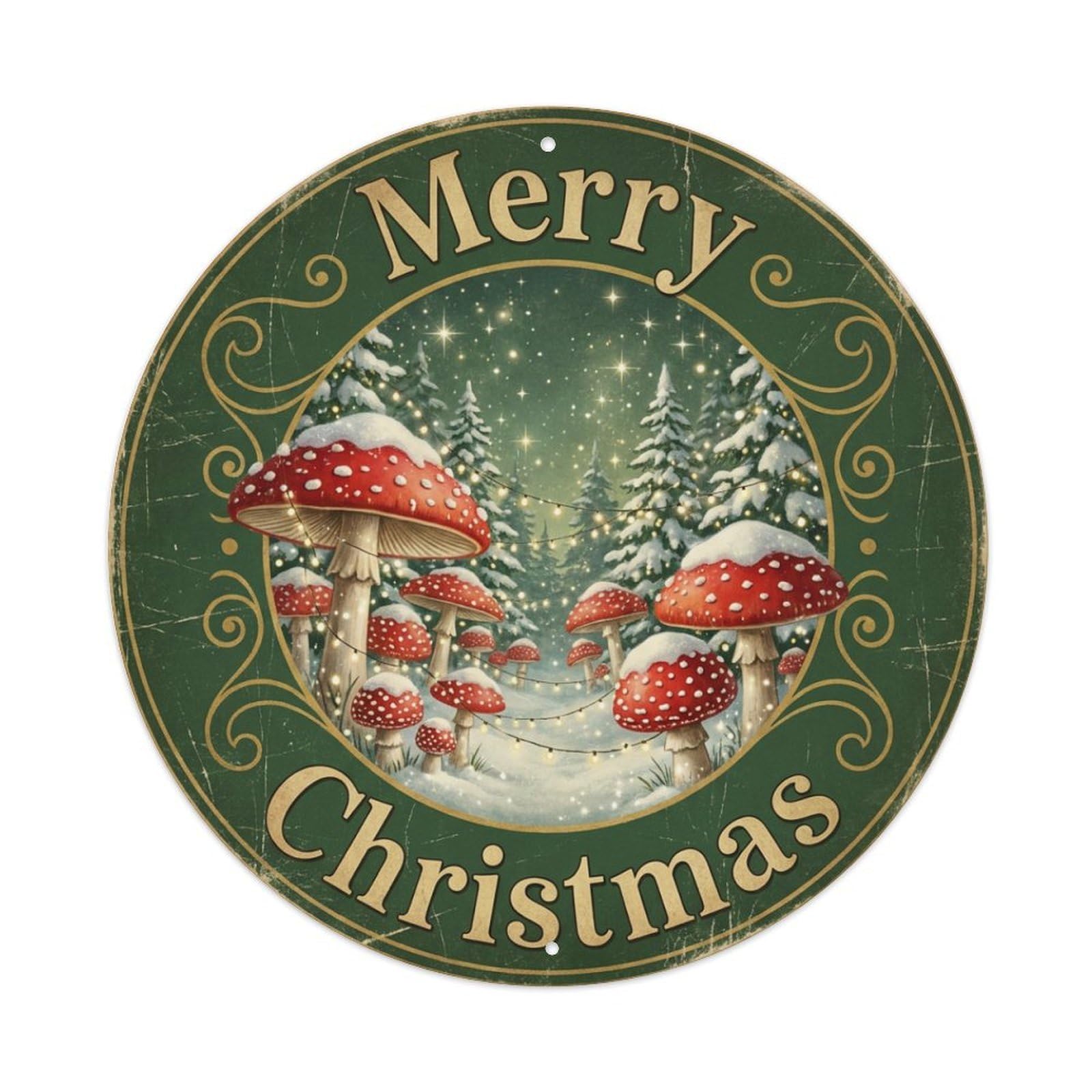 Merry Christmas Toadstool Fairy Winter Metal Tin Sign