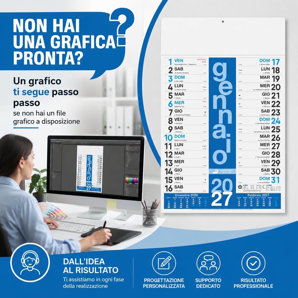 Calendari Personalizzati 2027 in Stock da 100 Pezzi Olandesi Grandi da Muro Notes sul Retro per Gadget Pubblicitari di Fine Anno e come Omaggio per i Clienti o Regali Aziendali | PA430