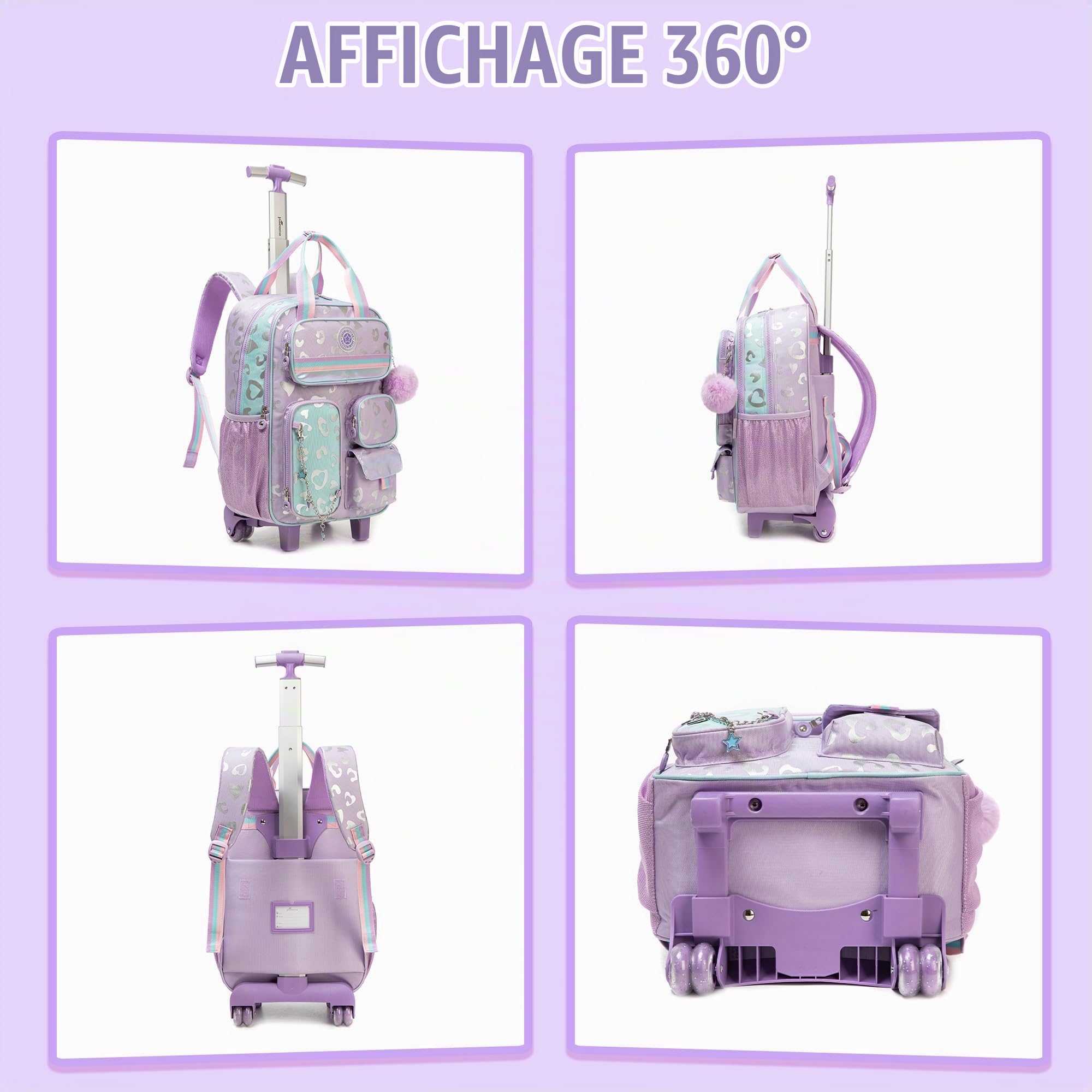 HTgroce Cartable a Roulette Fille, Sac a Roulette Fille cm1