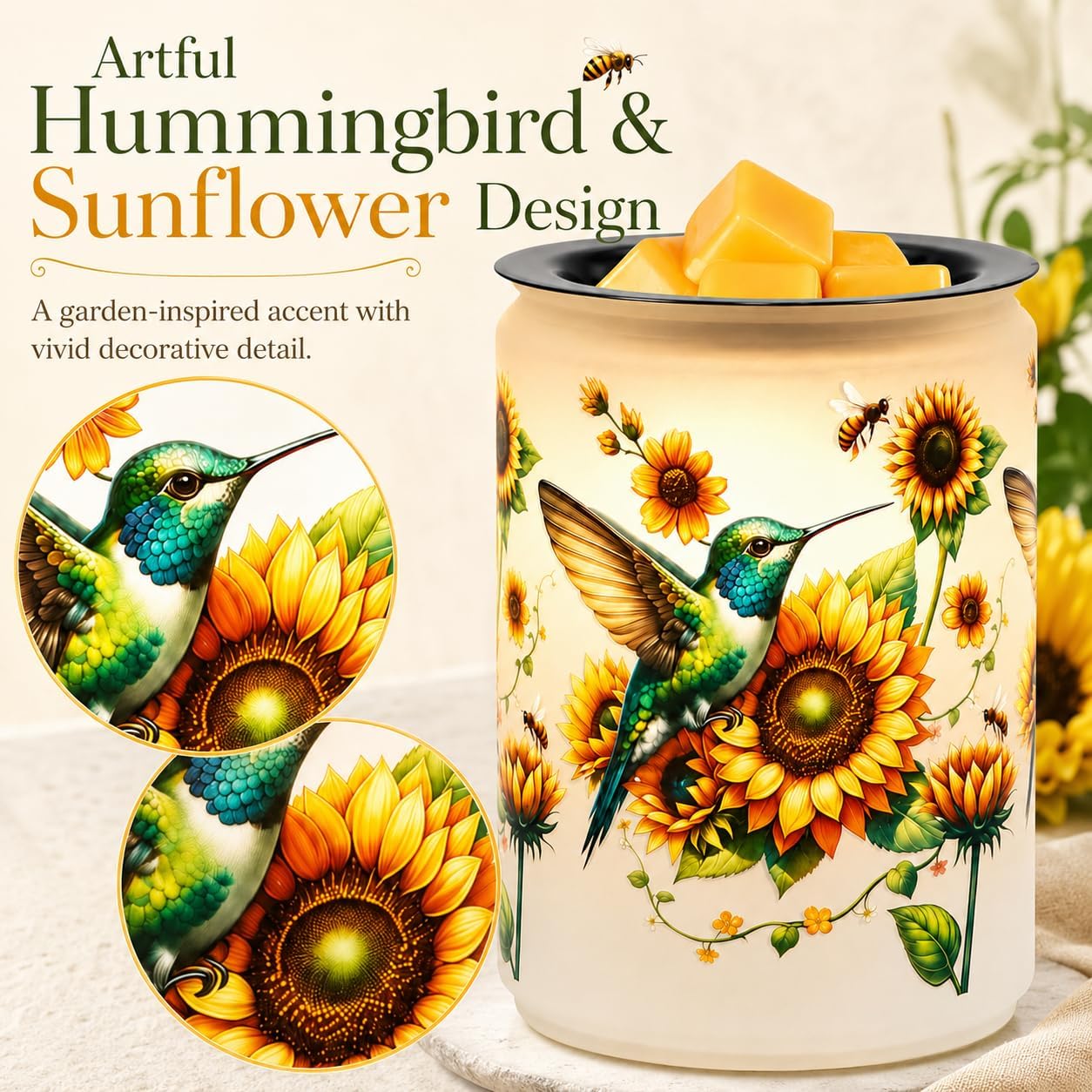 kobodon Hummingbird Wax Melt Warmer, Electric Metal Wax Warmer with Decorative Cutout Projection, Flameless Wax Cube Warmer with Soft Glow Night Light, Compact Fragrance Warmer for Bedroom Bathroom image 4