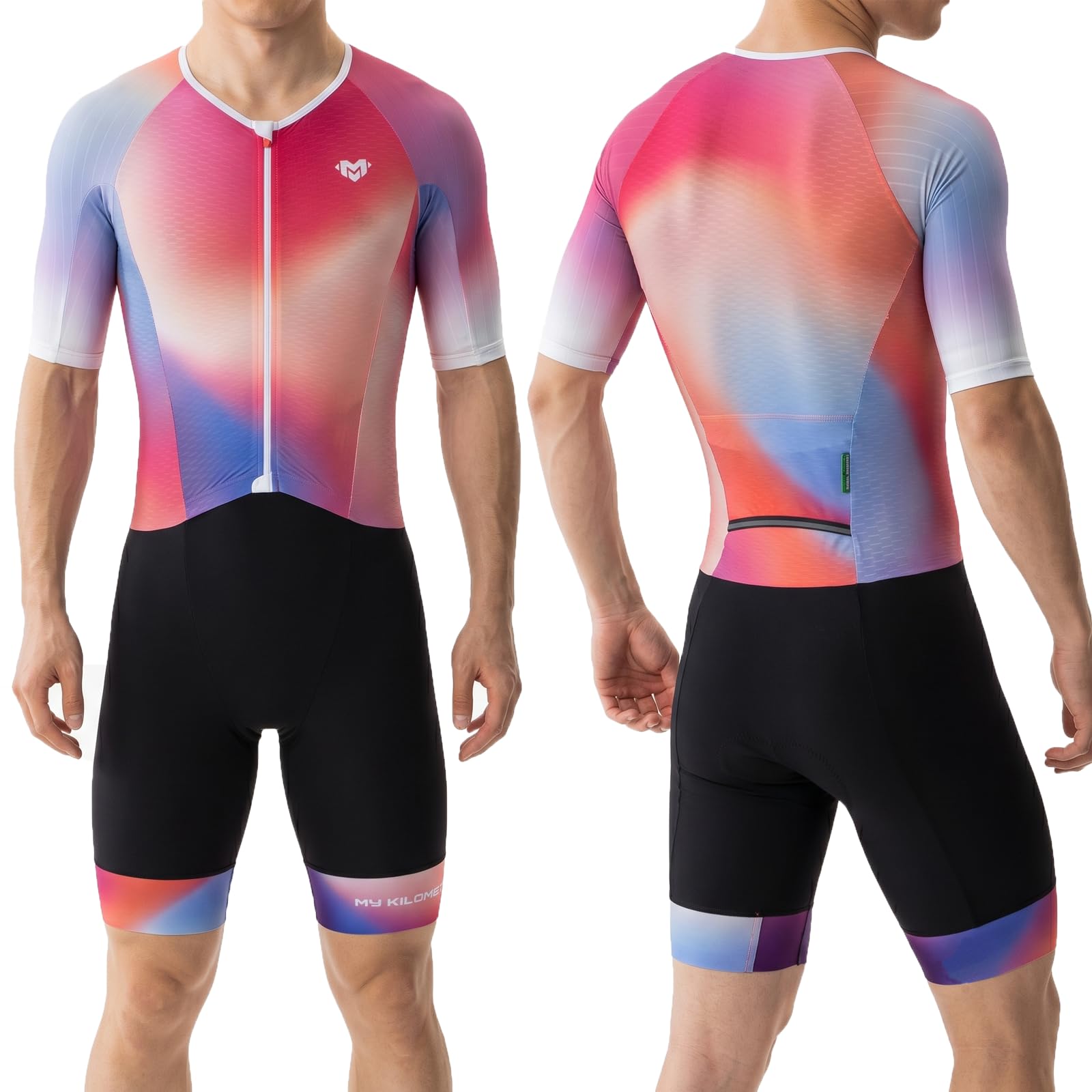 MY KILOMETRE Męski Kombinezon Triathlonowy z Krótkim Rękawem – Jednoczęściowy Trisuit Oddychający i Szybkoschnący z Tylną Kieszenią
