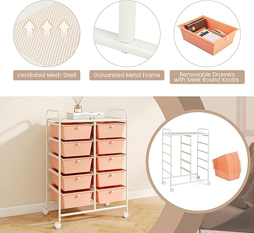 Vista 211 de LDAILY Carrito de almacenamiento con ruedas de 15 cajones, carrito rodante con cajones para aula, organizador de manualidades con ruedas con marco