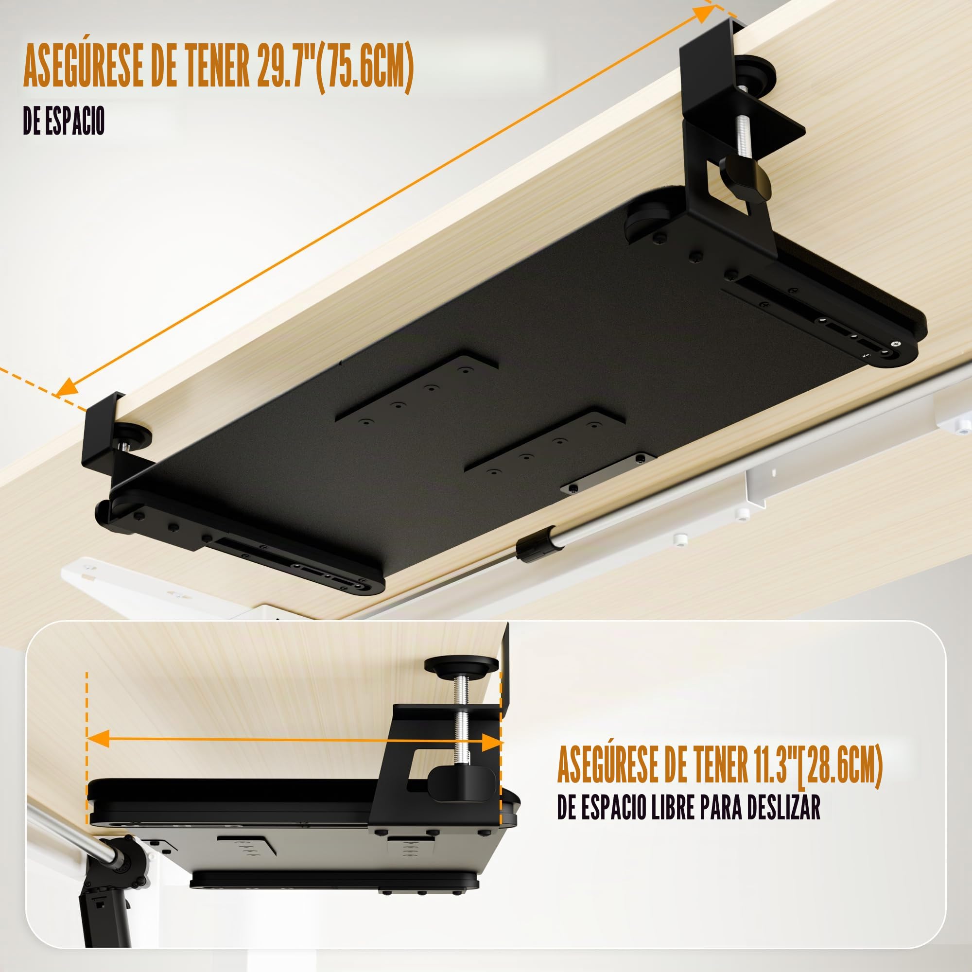 ERGOMAKER Bandeja para teclado debajo del escritorio, escritorio pequeño para computadora con bandeja de teclado de 25.6 x 11.8 pulgadas, cajón deslizante estable para escribir, color negro