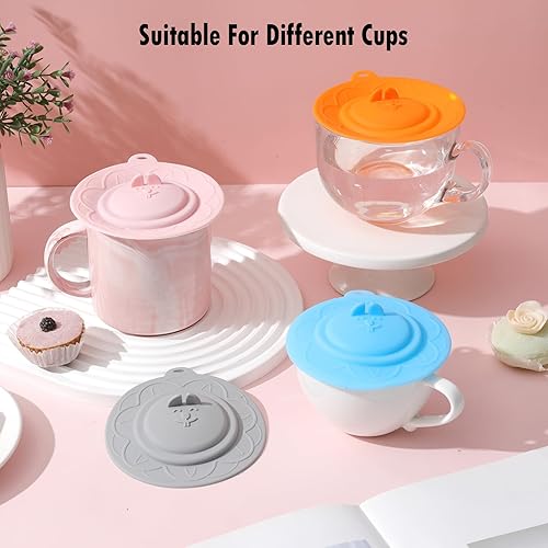 Miniatura 5 de Cat's face - Juego de 4 fundas de silicona multicolor para tazas, tazas, teteras, fundas flexibles para tazas, tapas de tazas calientes para café y