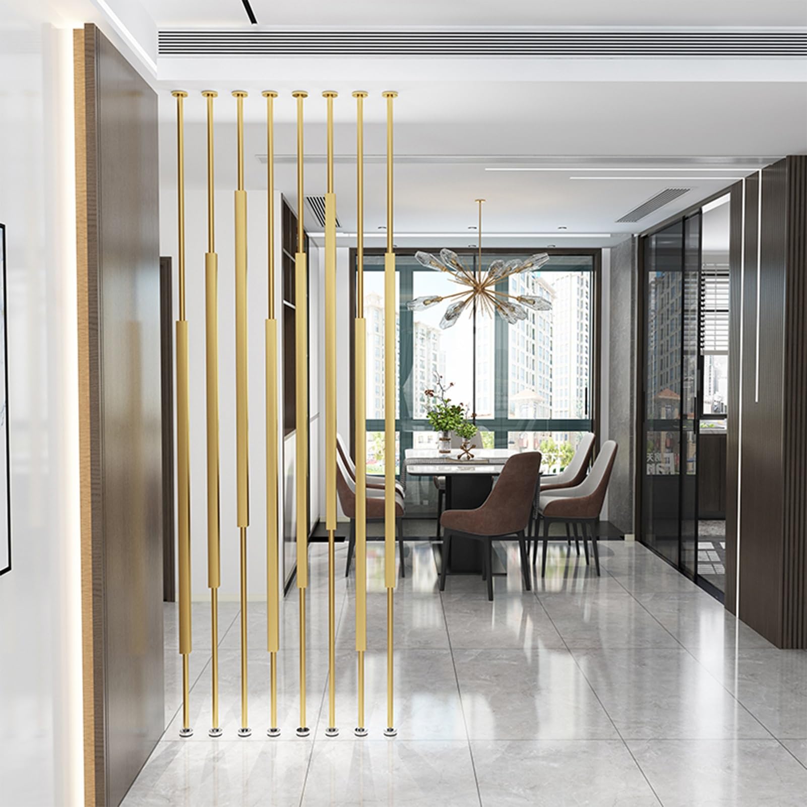 Room Divider Screen - Free Standing Partition Pole Metal Slats Space Separator for Bathroom, Living, Entrance Decorative Wall Column(5pcs-a,170cm/67in/5.6ft)